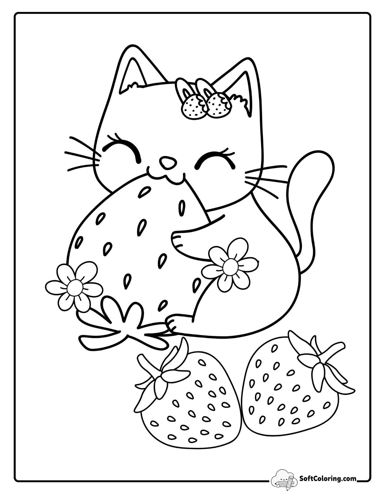 Cute Chibi Cat Eat Strawberry