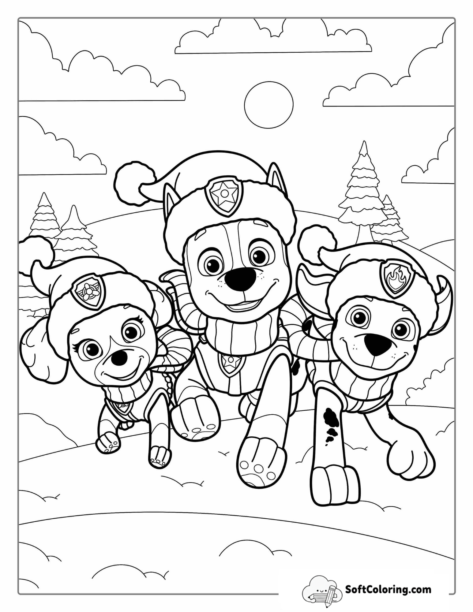 Christmas Themed Paw Patrol Coloring Page