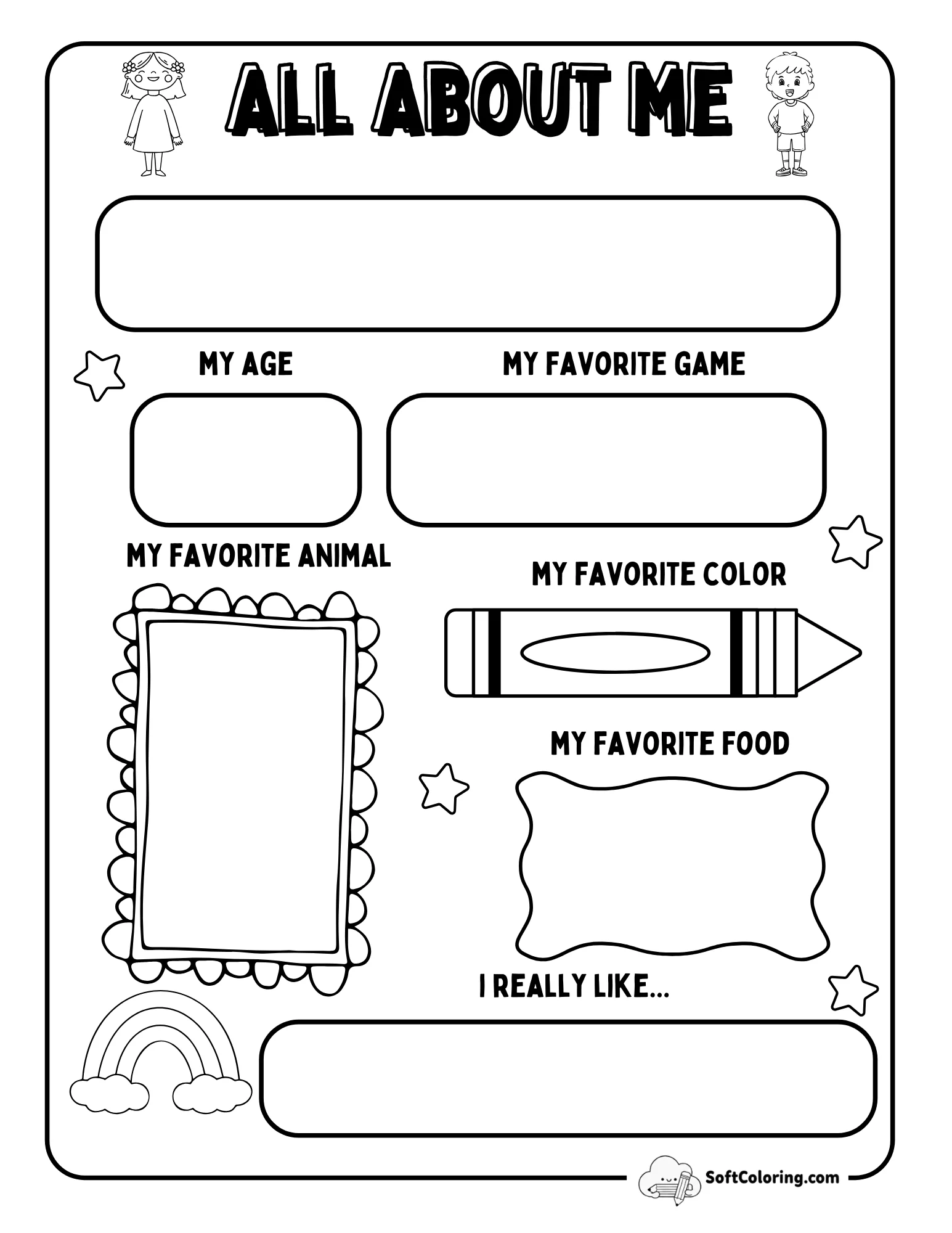 Coloring In All About Me Worksheet For Elementary Students