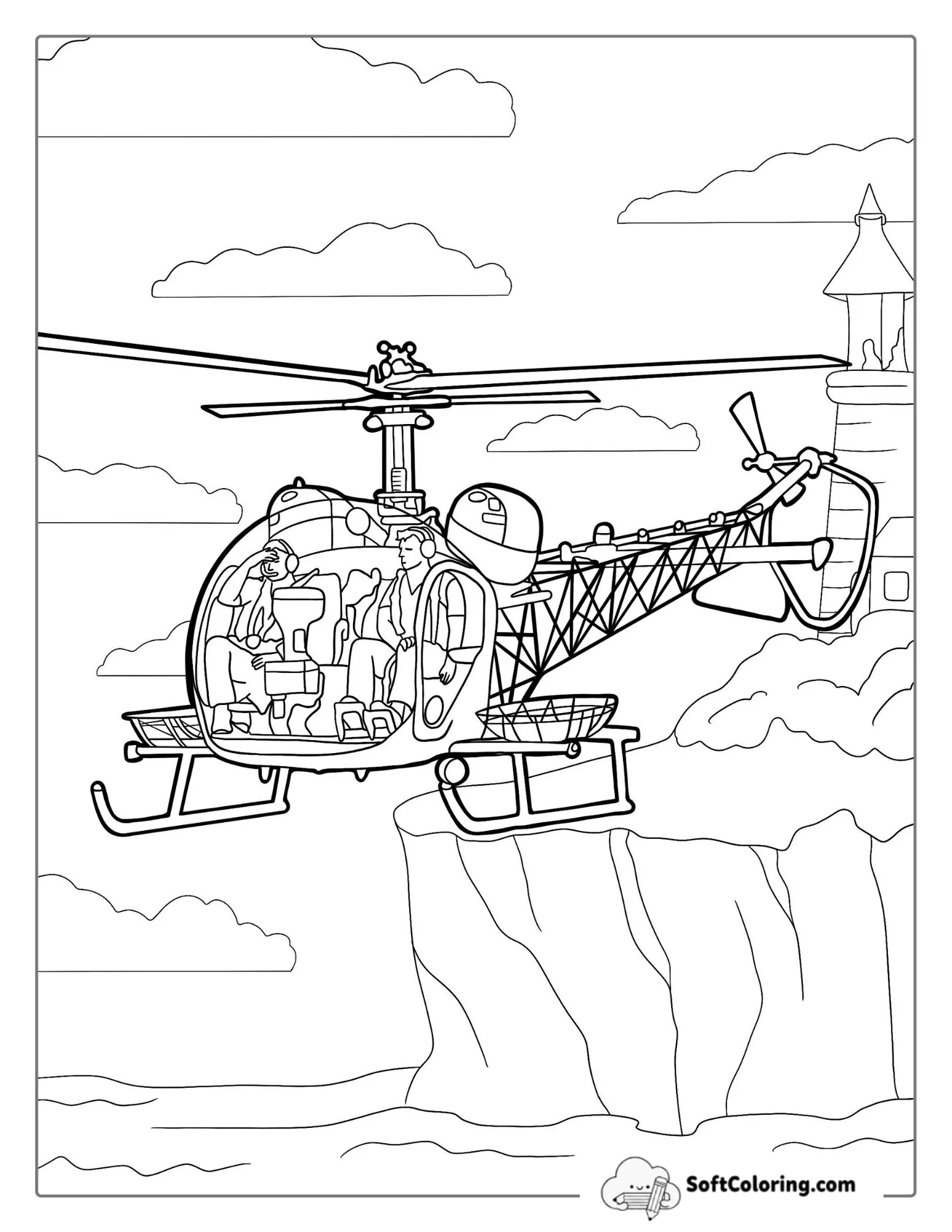 Coloring Page Of Bell 47 Helicopter With Pilots