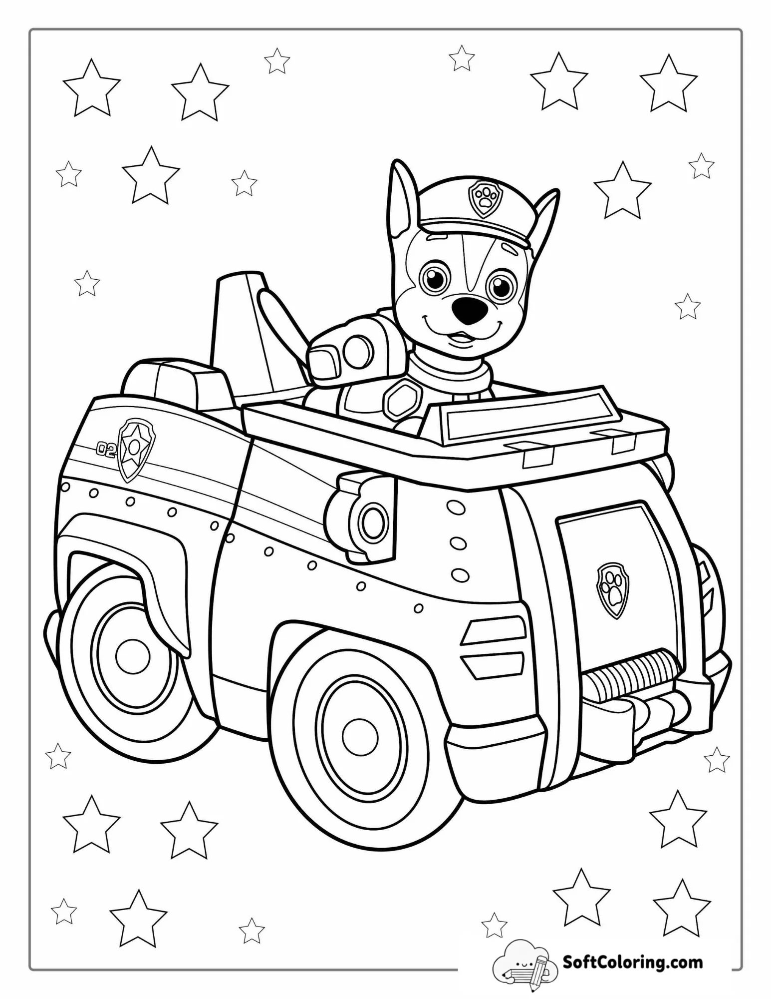 Coloring Page Of Chase In Police Truck