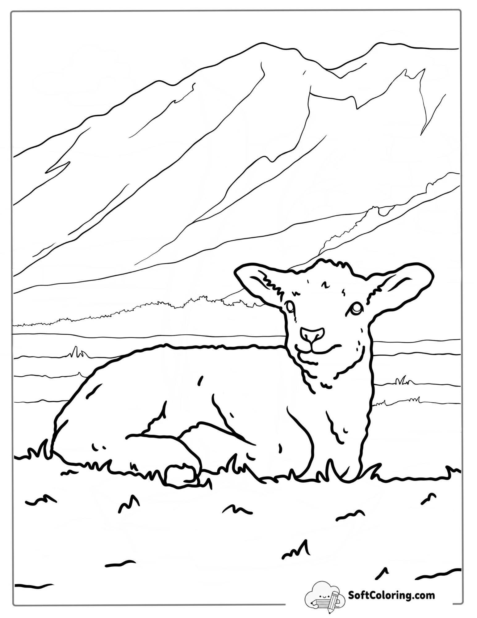 Cute Baby Lamb On Country Side Coloring