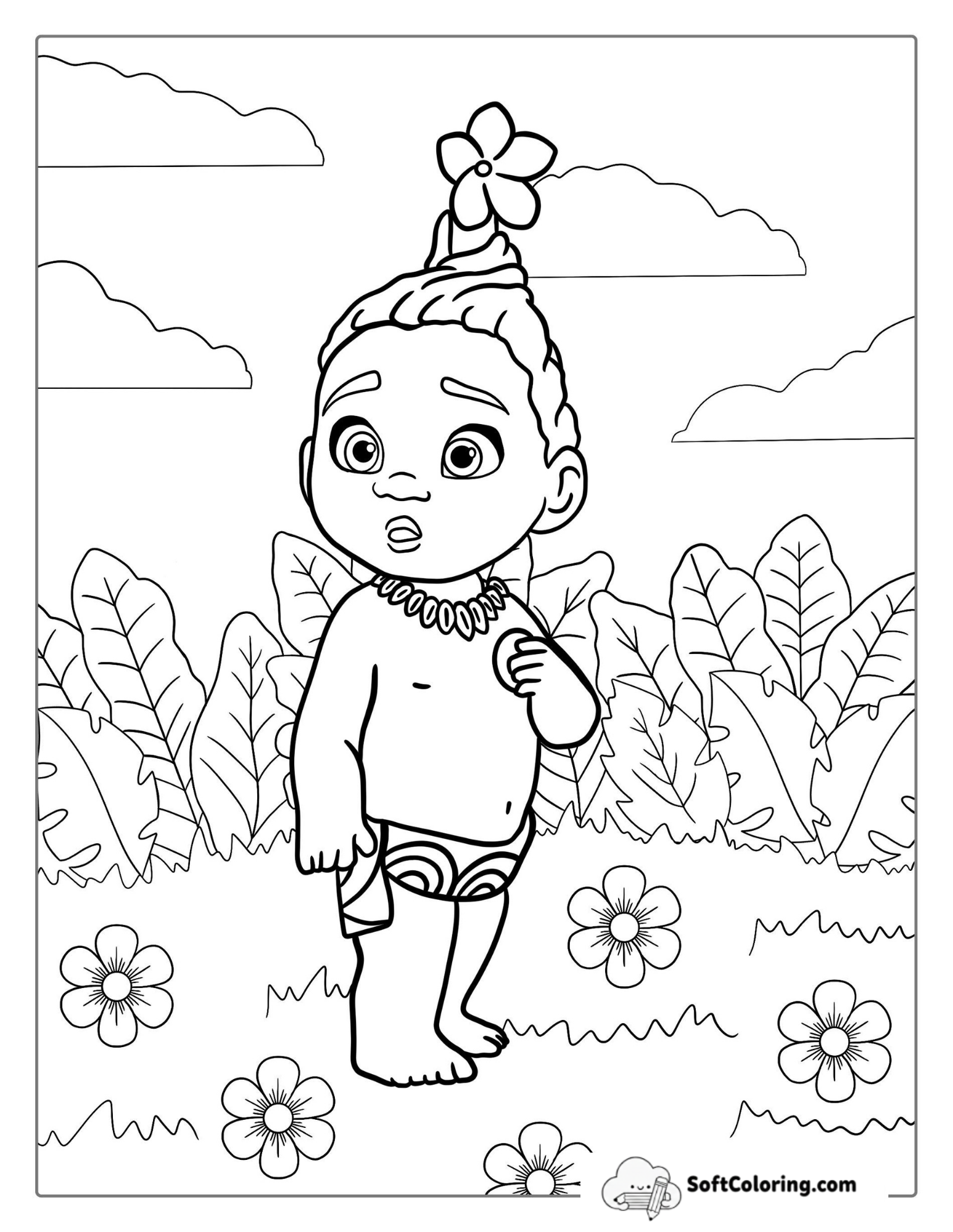 Cute Baby Moana Coloring Page