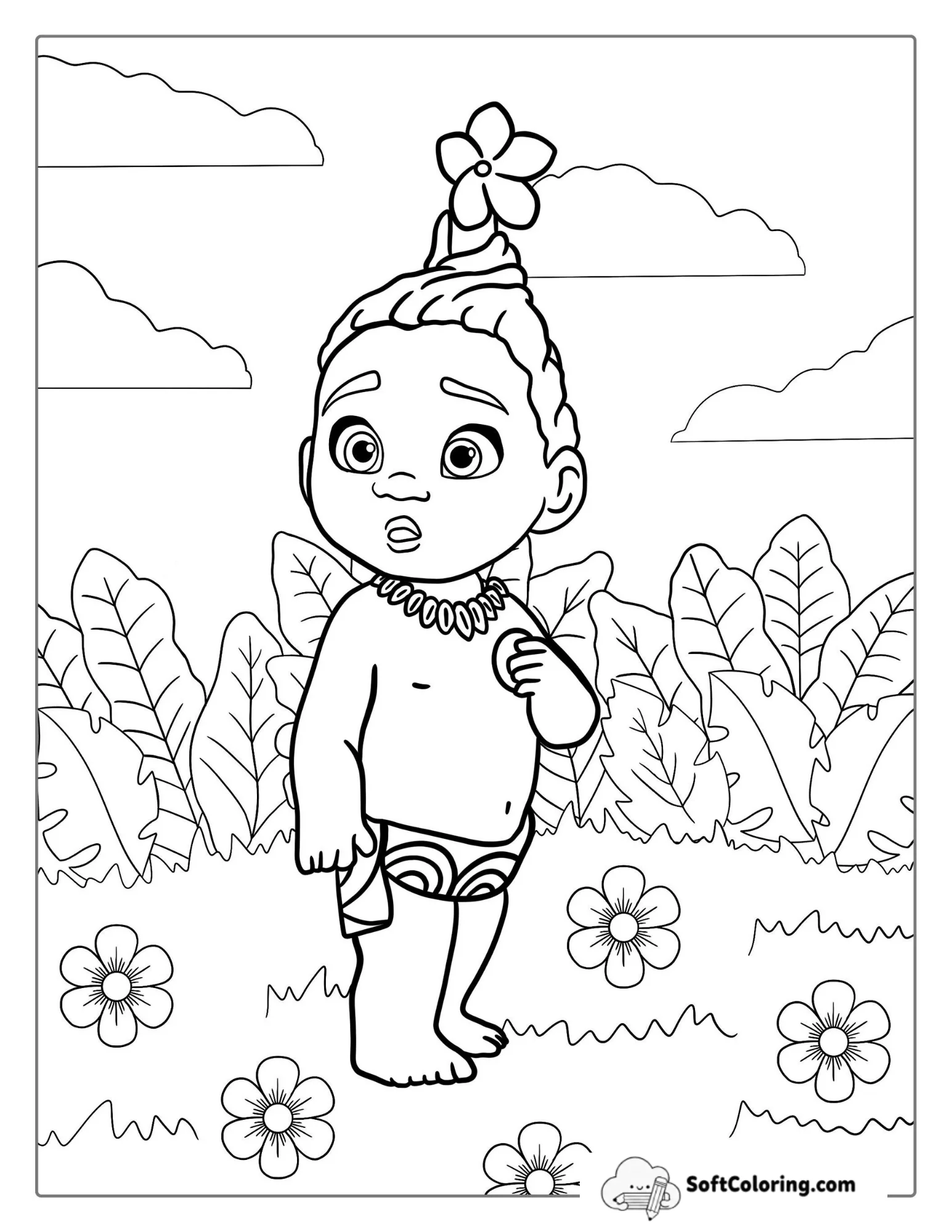 Cute Baby Moana Coloring Page