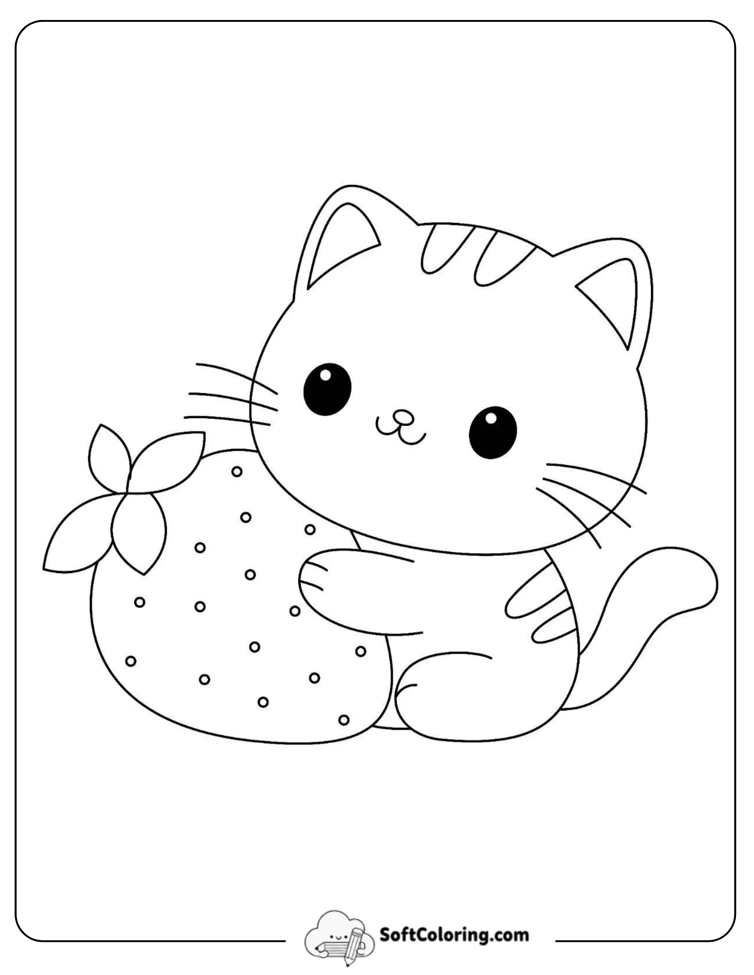 Cute Chibi Cat Hugging A Giant Strawberry