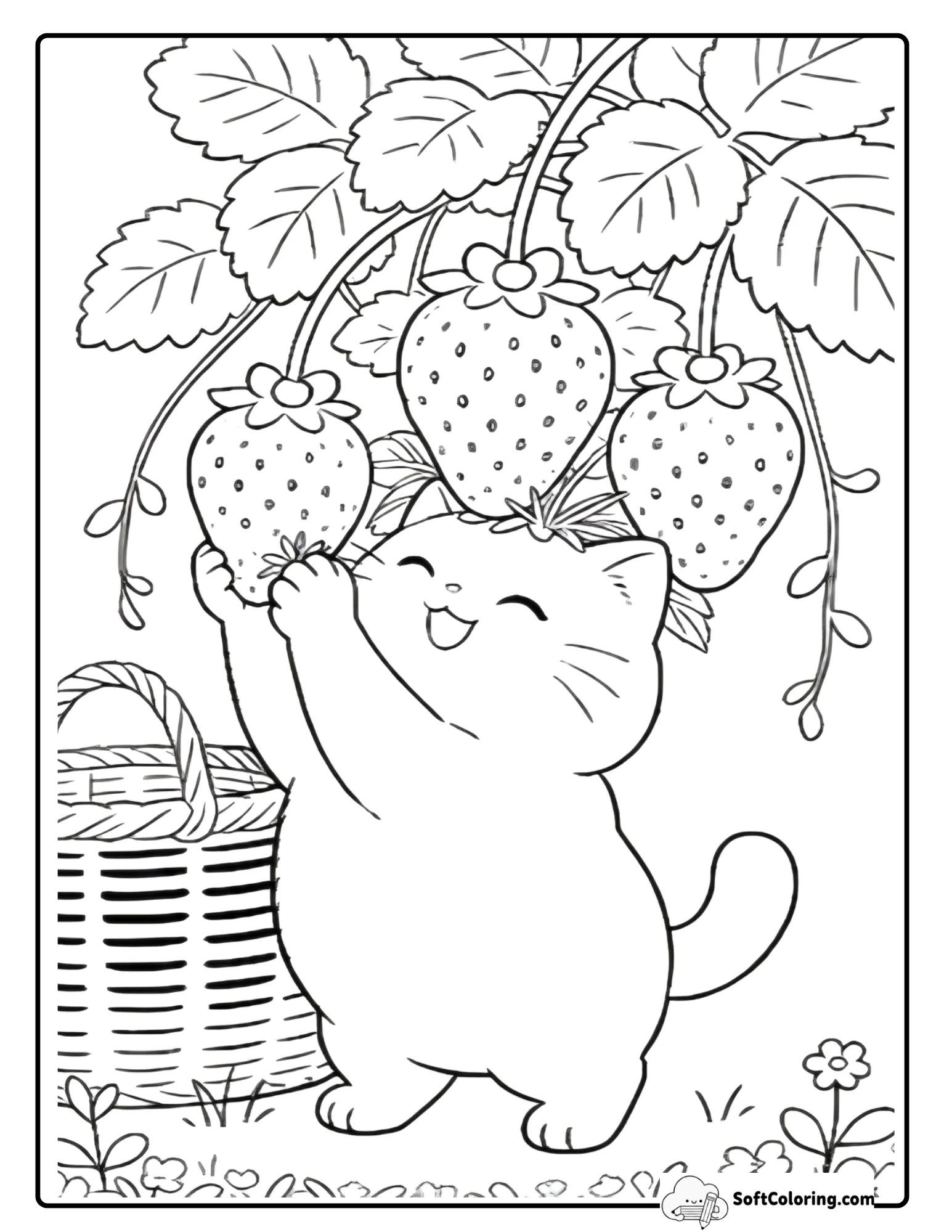 Cute Playful Cat Reaching To Pick Fresh Strawberries