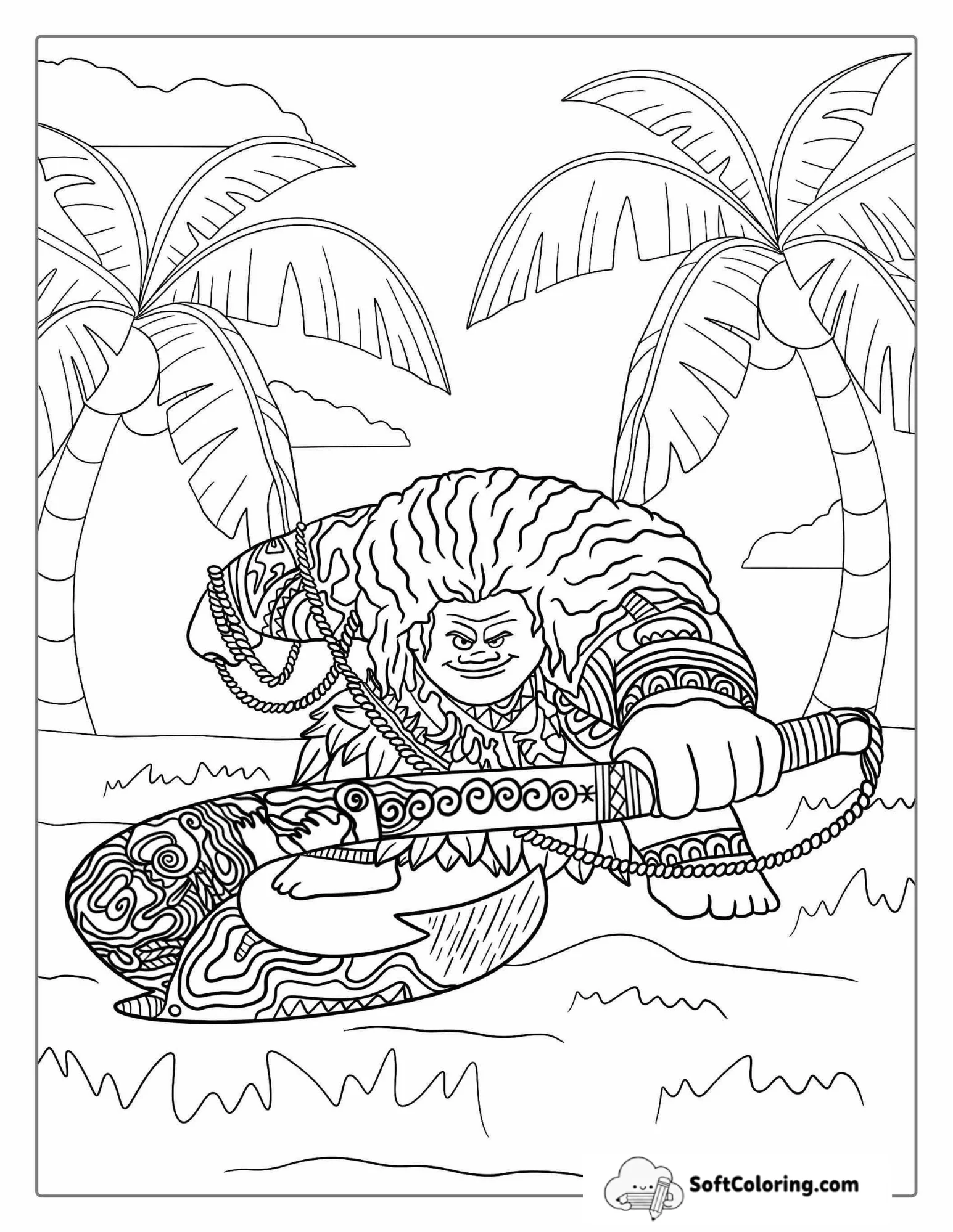 Detailed Maui Holding Bone Fish Hook To Color