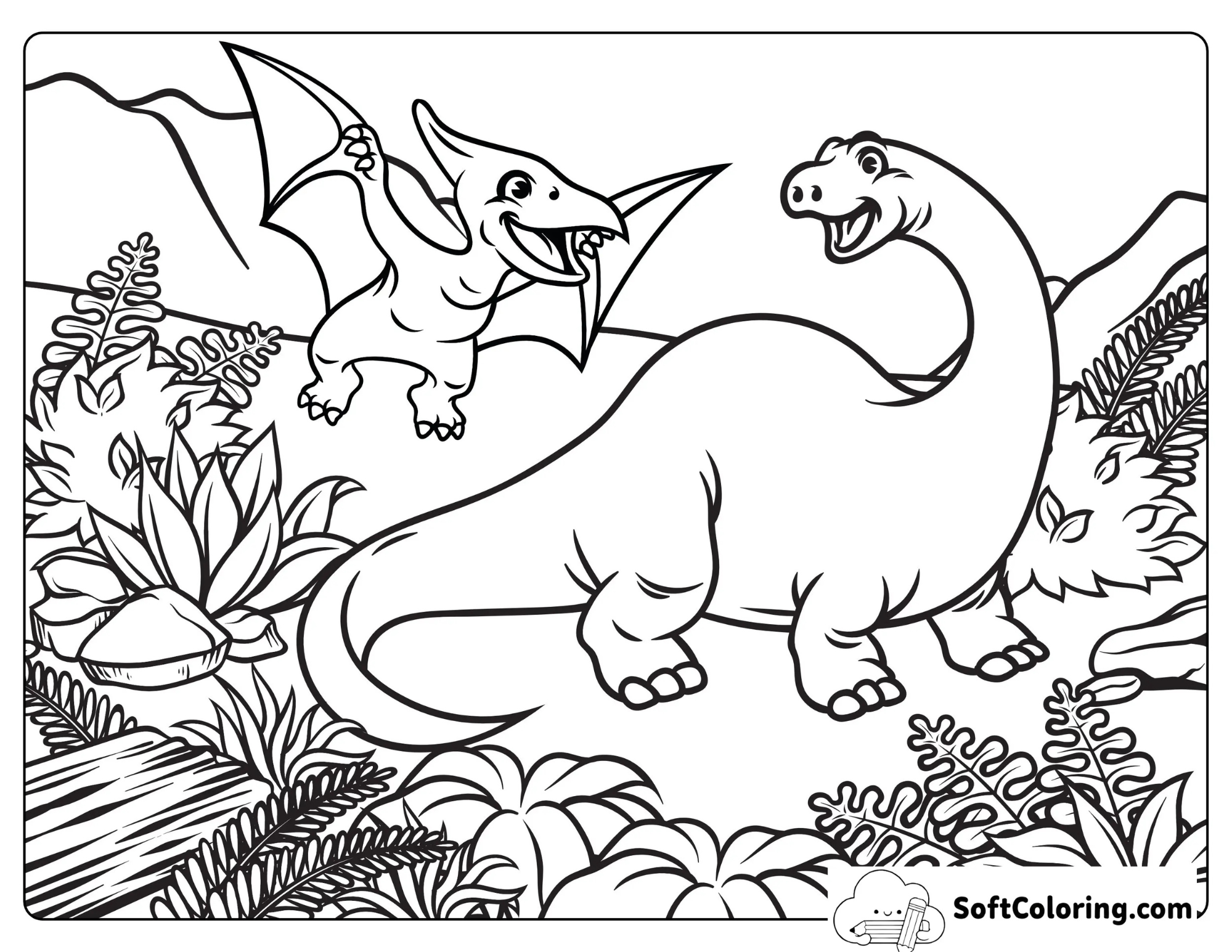 Dinosaurs And Ferns Coloring Page