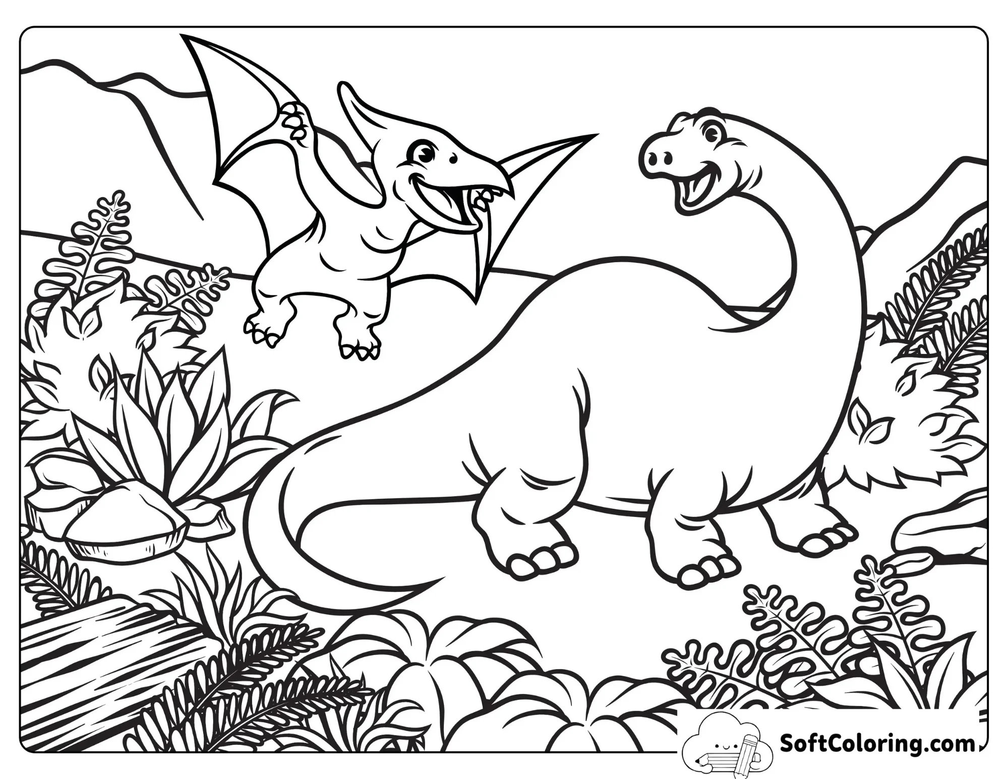 Dinosaurs And Ferns Coloring Page