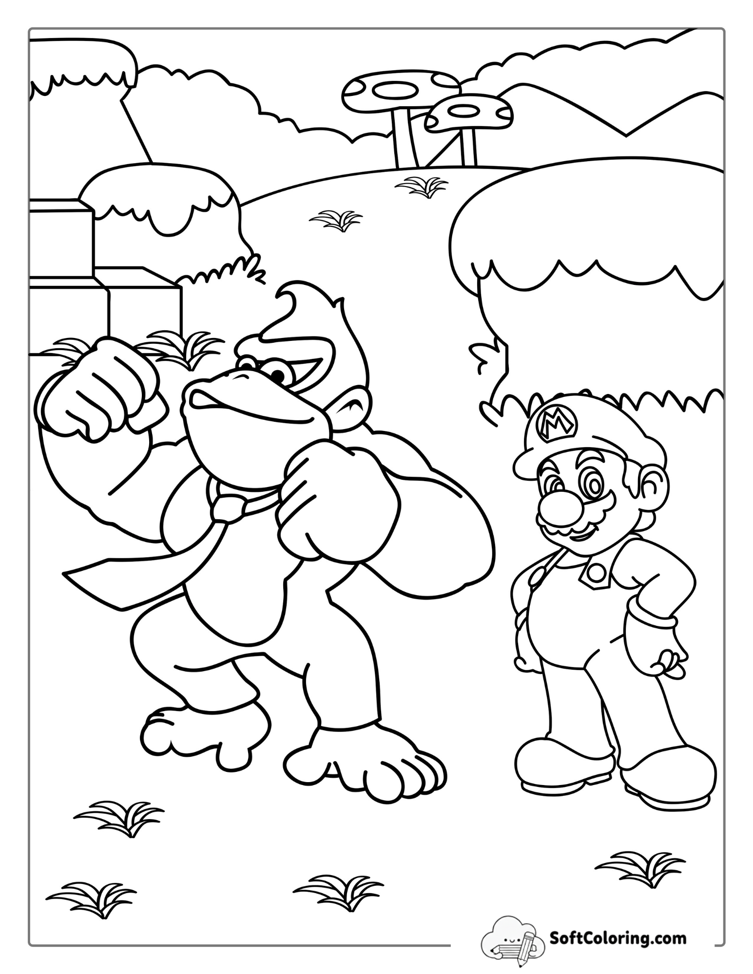 Donkey Kong And Mario Coloring Picture