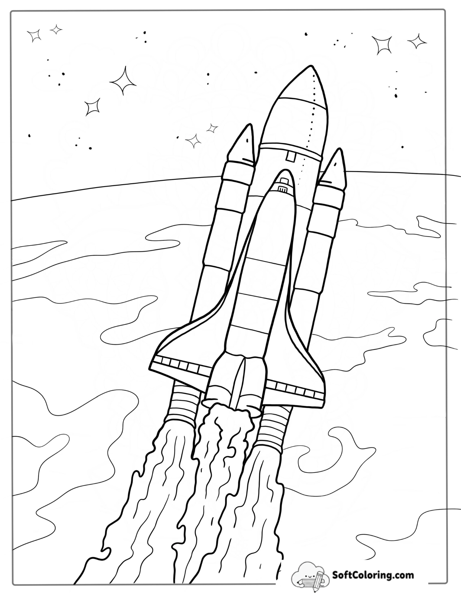 Easy Coloring Page Of Nasa Space Shuttle Around Earth