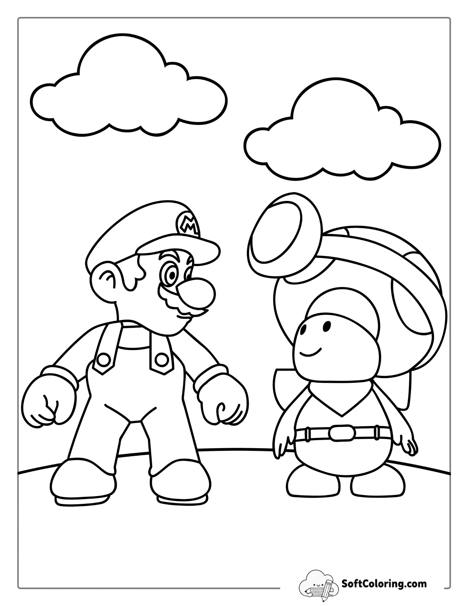 Easy Mario And Toad Coloring Page