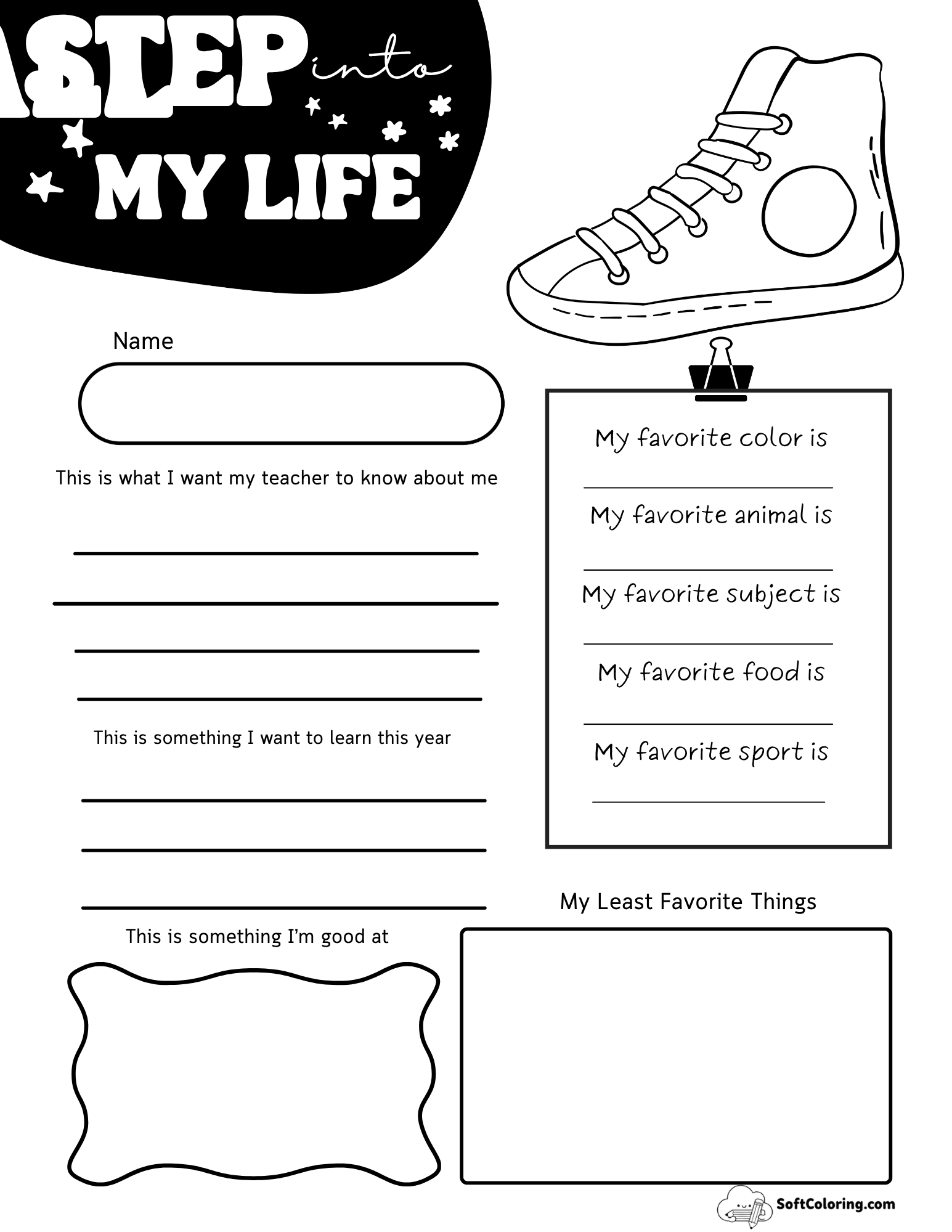 First Week Of School All About Me Worksheet
