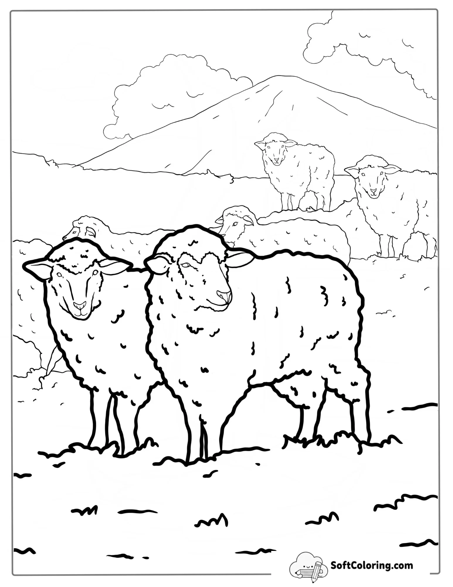 Flock Of Sheep Coloring Sheet