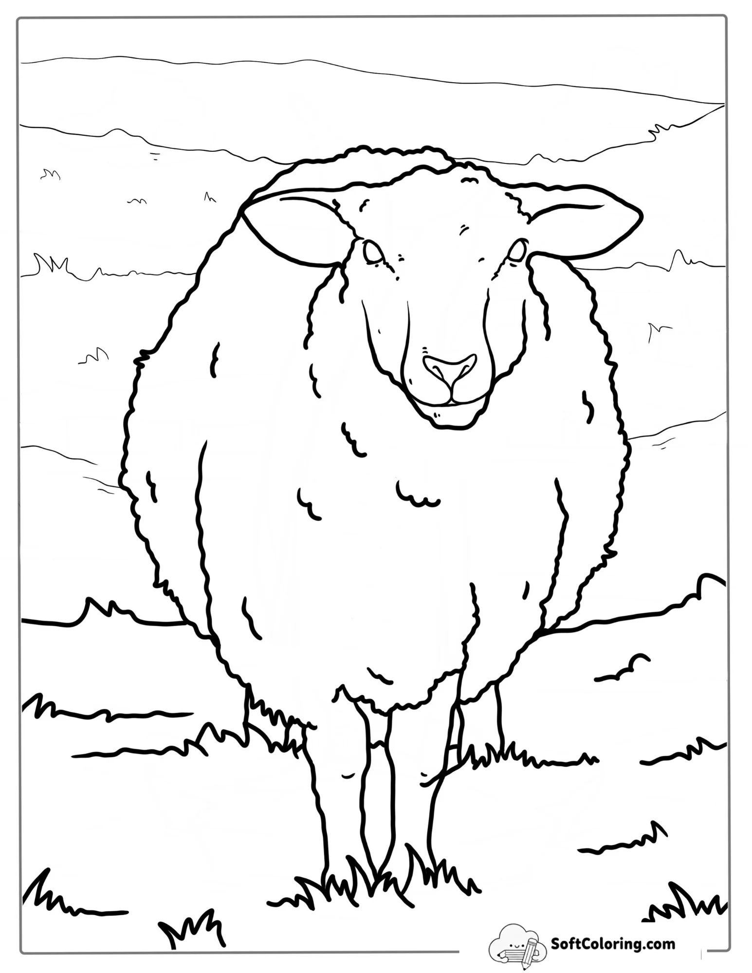 Fluffy Sheep Coloring Page For Kids