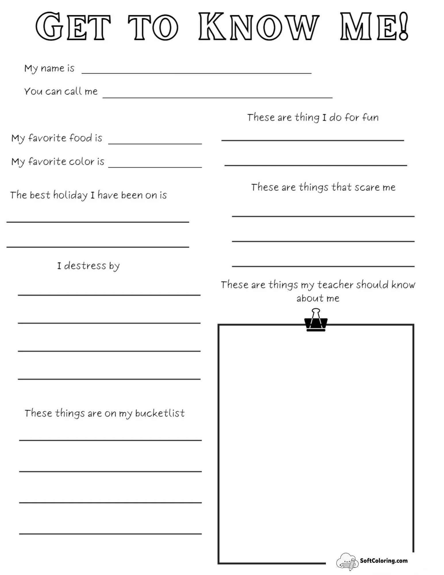 Fun Get To Know Me Printable Worksheet For Middle School Students