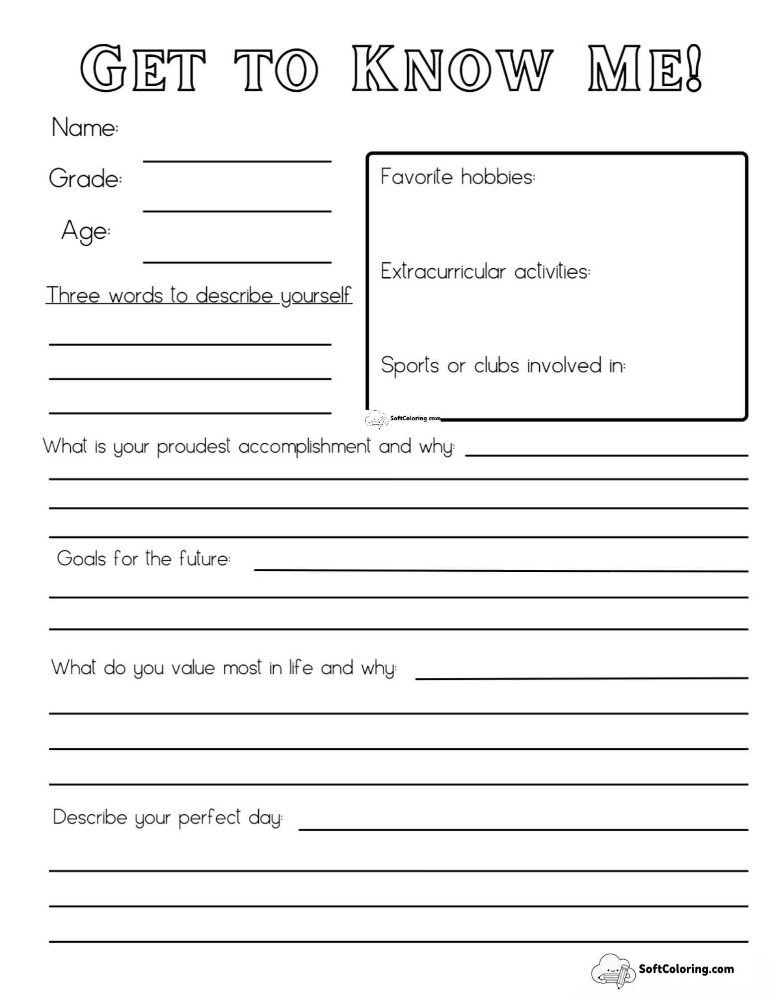Get To Know Me Worksheet For High School
