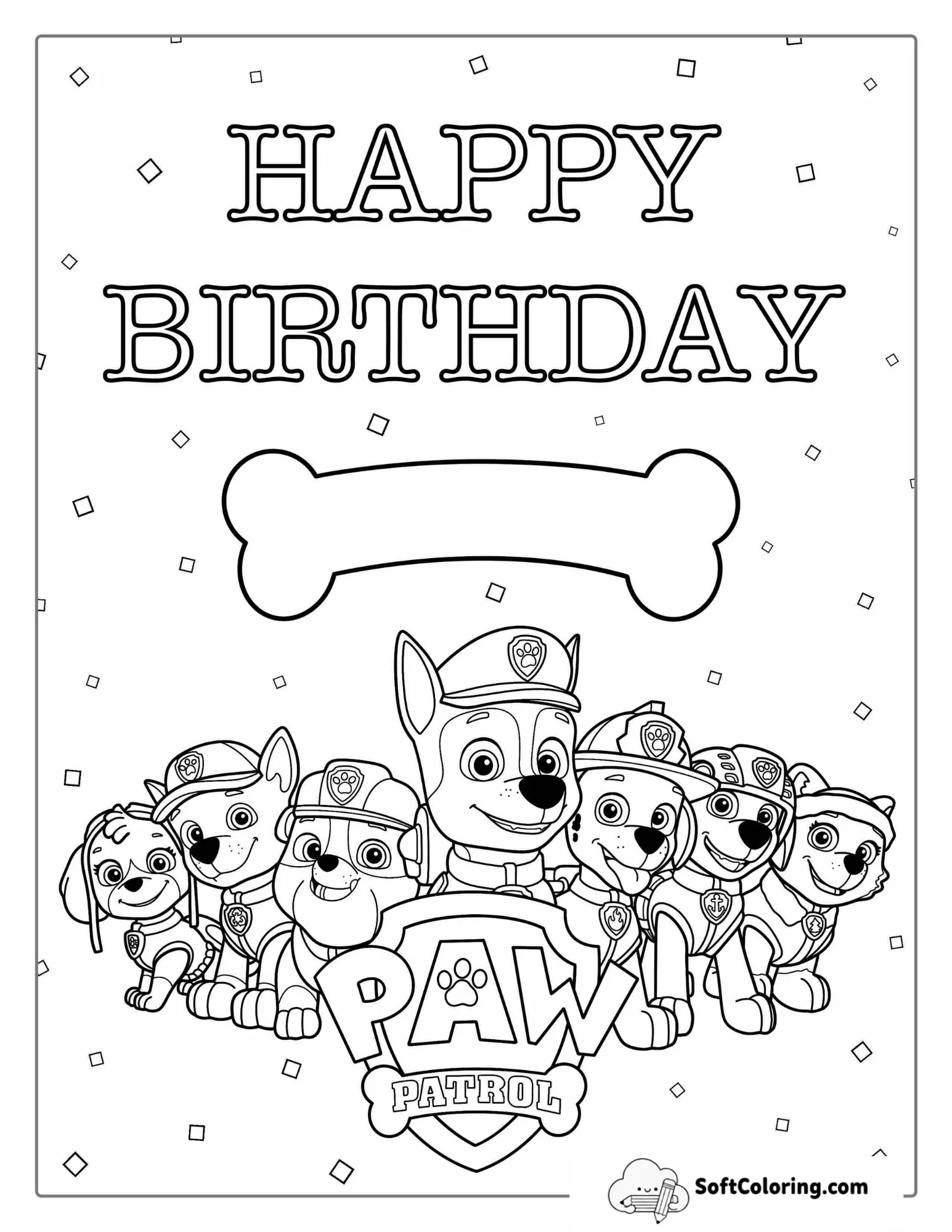 Happy Birthday Paw Patrol Coloring Sheet