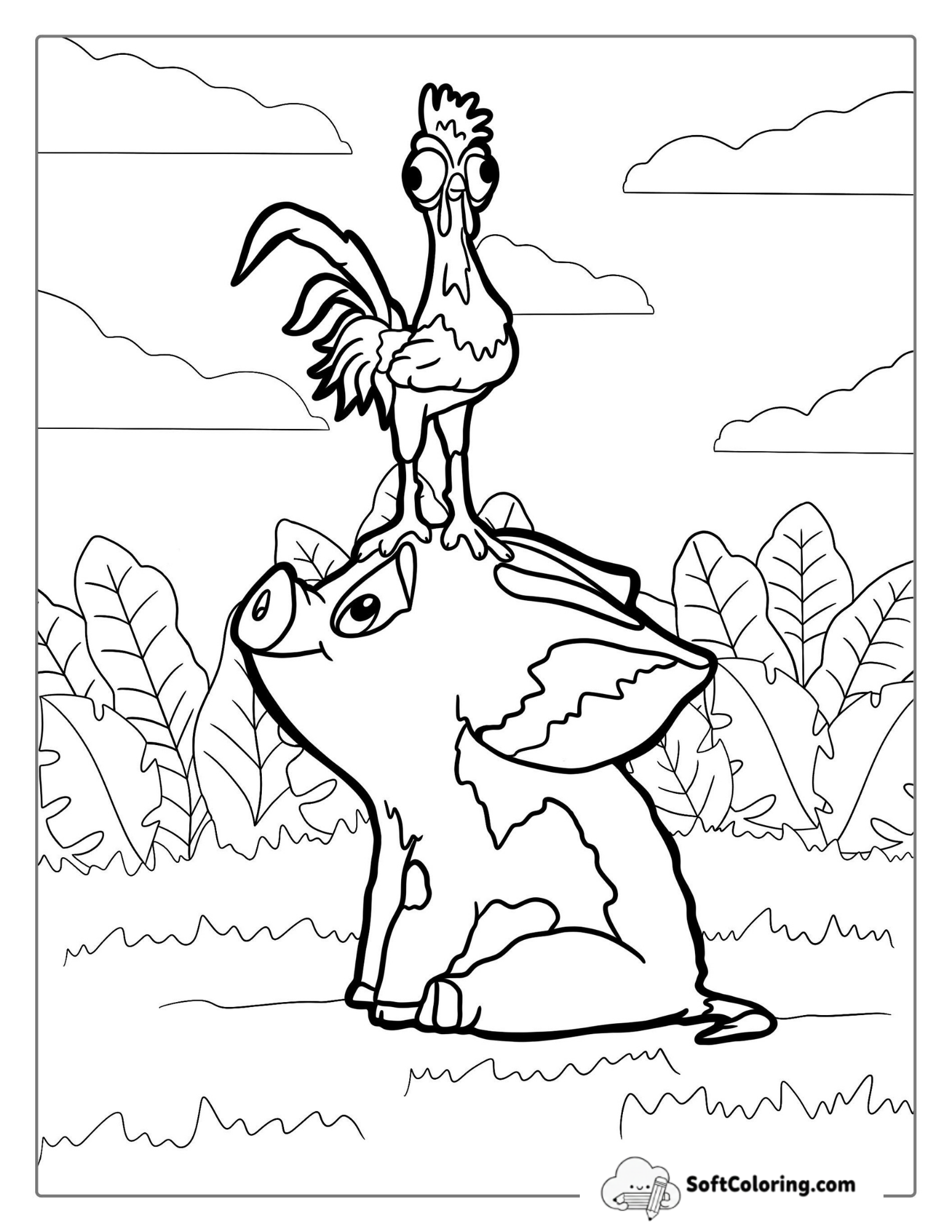 Hei Hei The Chicken And Pua The Pig To Color