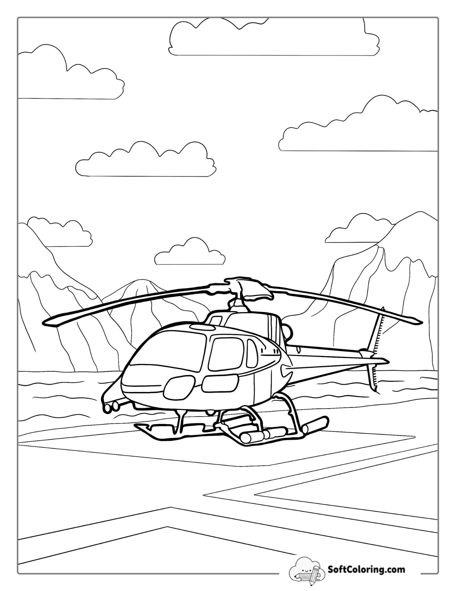 Helicopter Next To Mountains To Color