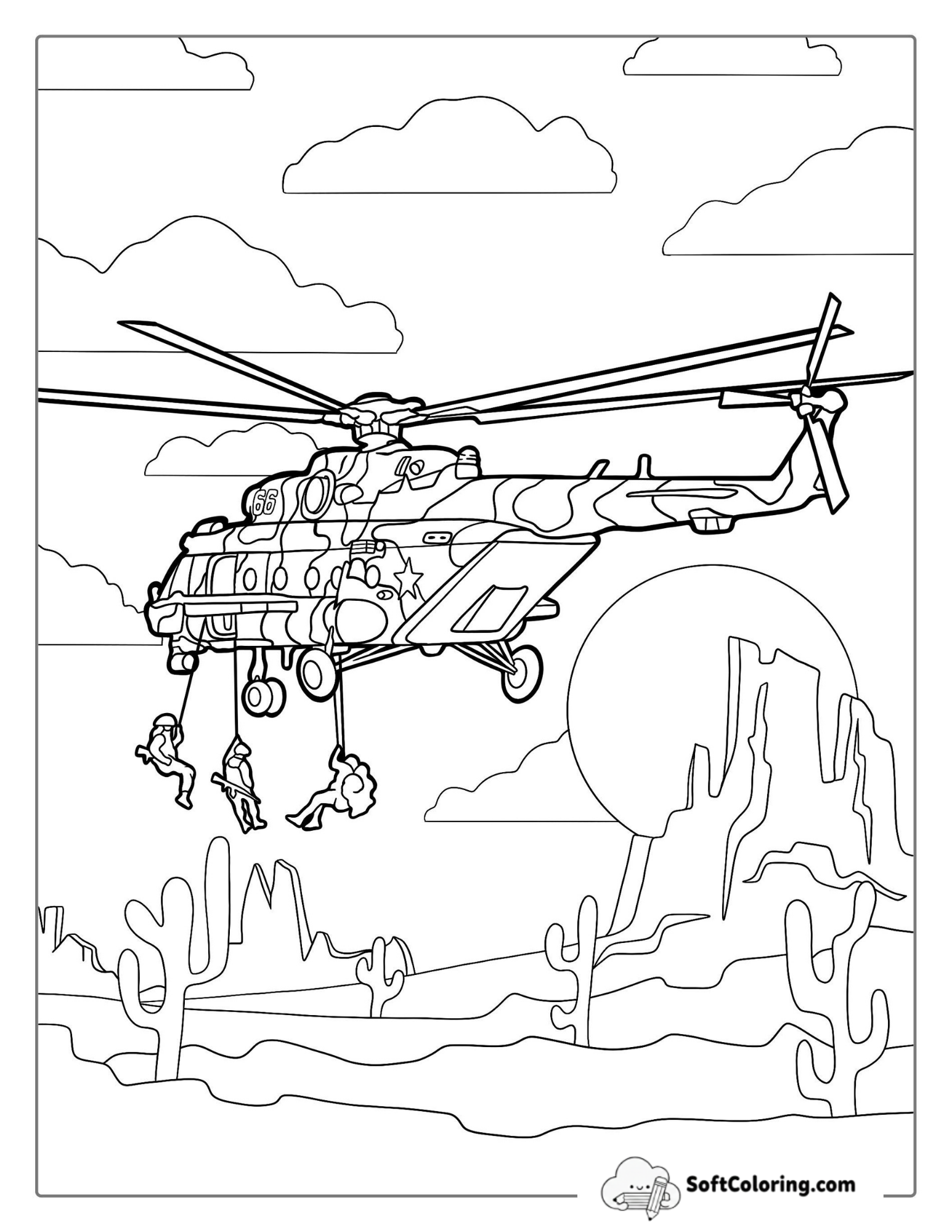Helicopter With Navy Seals Coloring Sheet