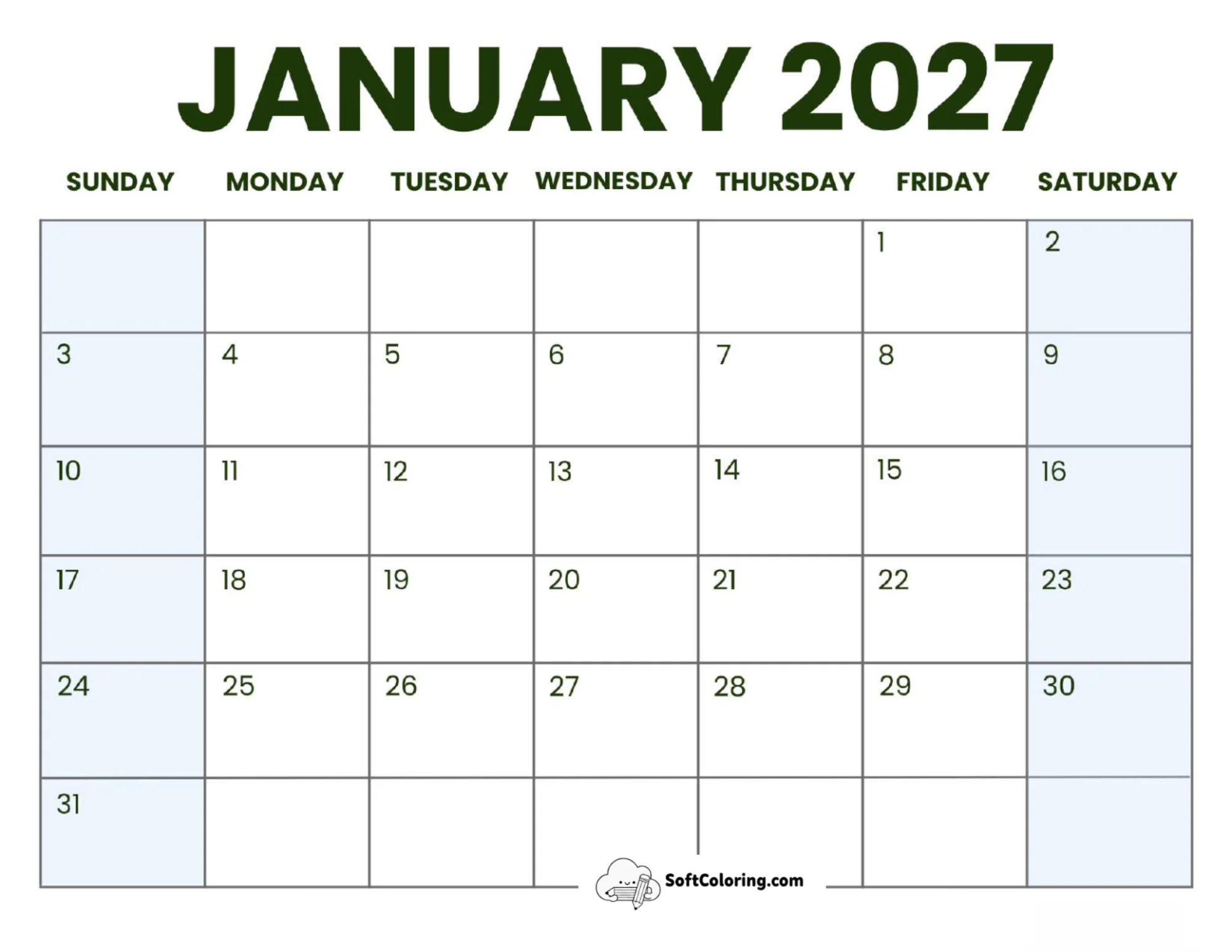 January 2027 Calendar Printable Business3 Landscape