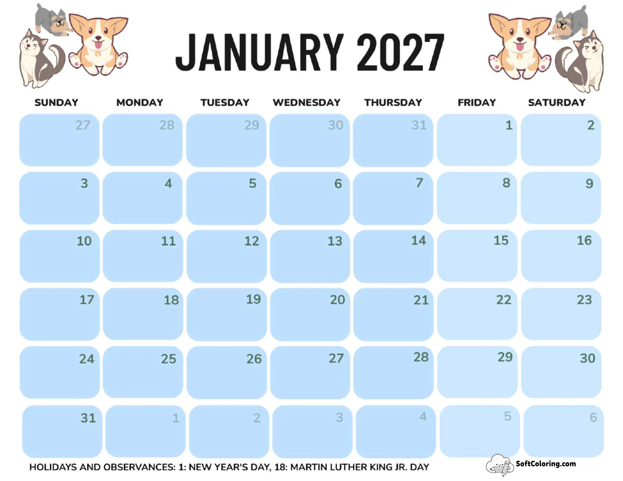 January 2027 Calendar Printable Nature Landscape