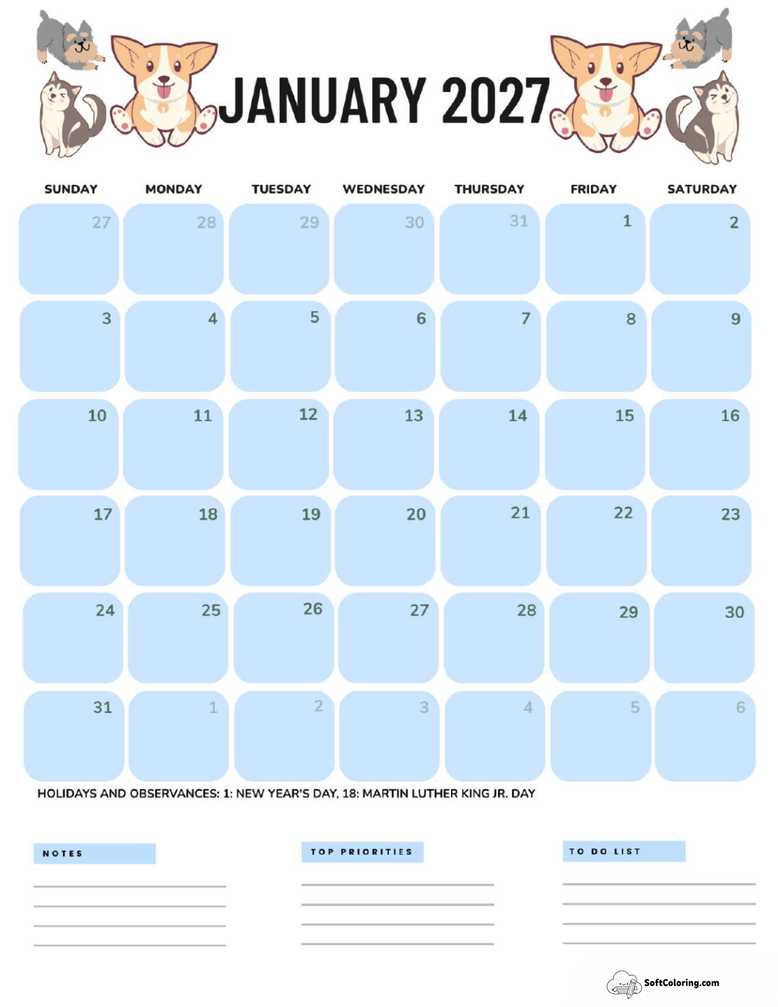 July 2027 Calendar Printable Dogs Portrait