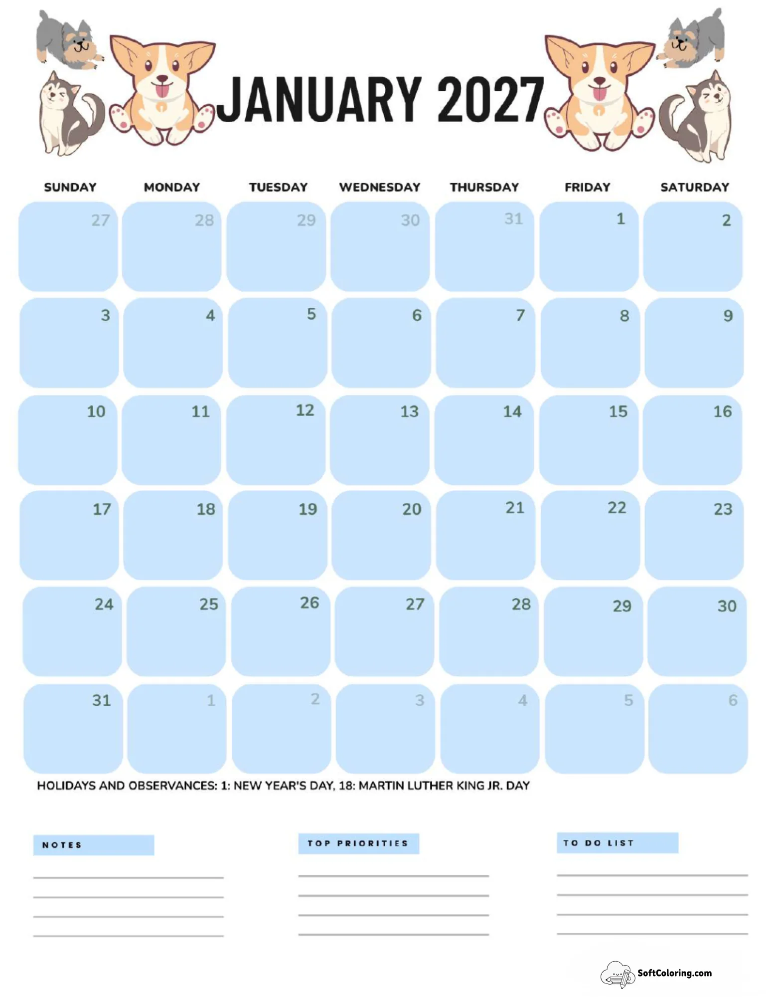 July 2027 Calendar Printable Dogs Portrait