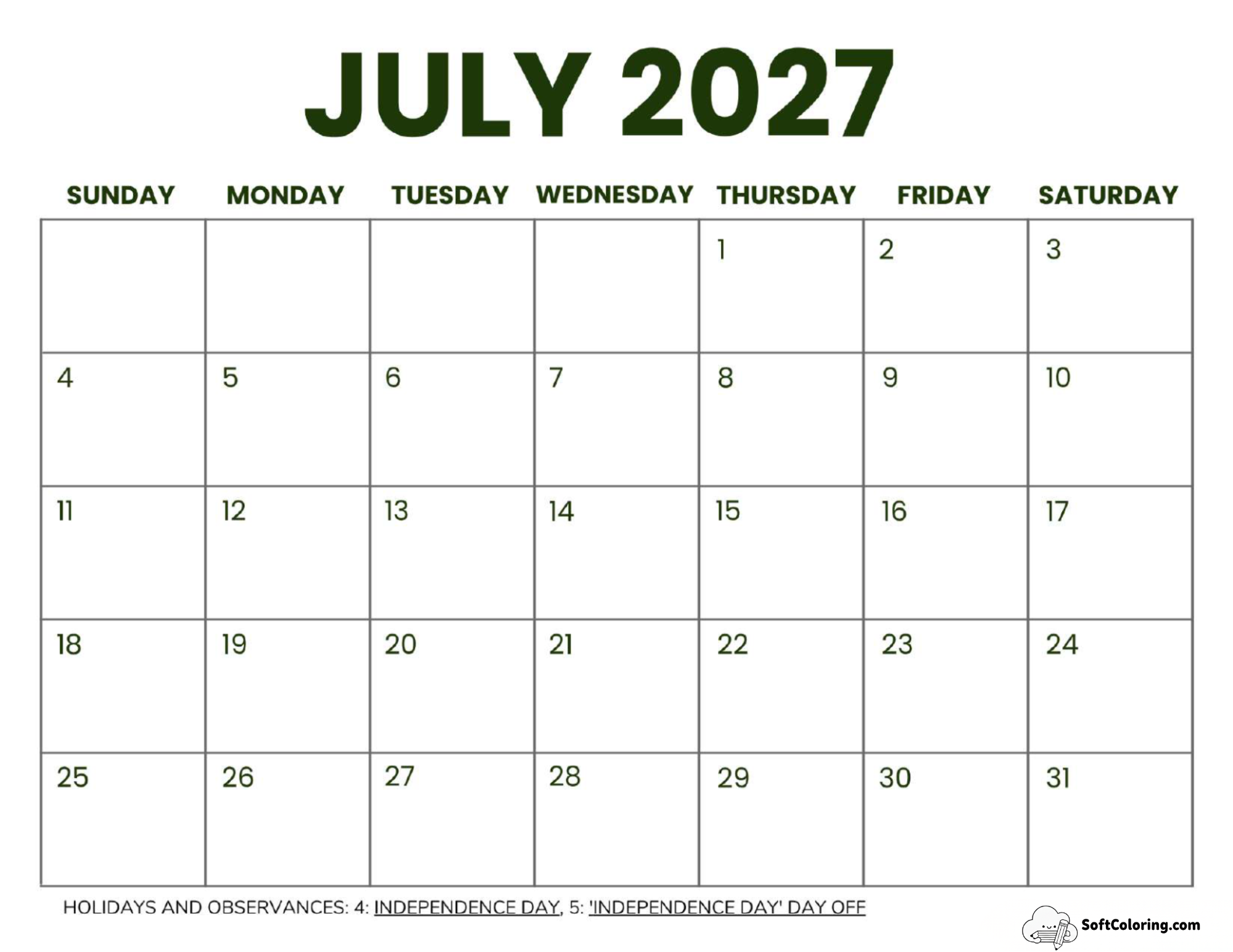 July 2027 Calendar Printable Business2 Landscape