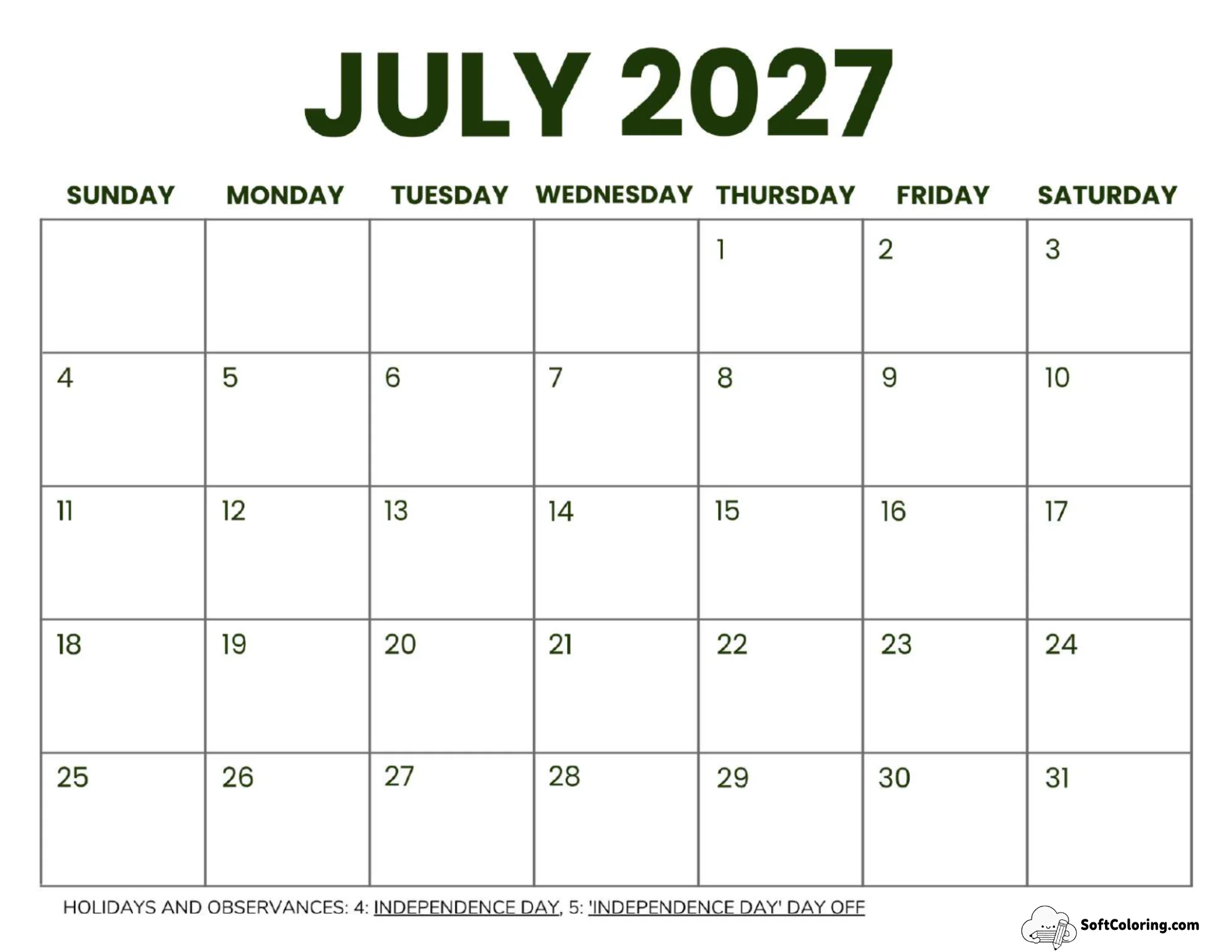 July 2027 Calendar Printable Business2 Landscape