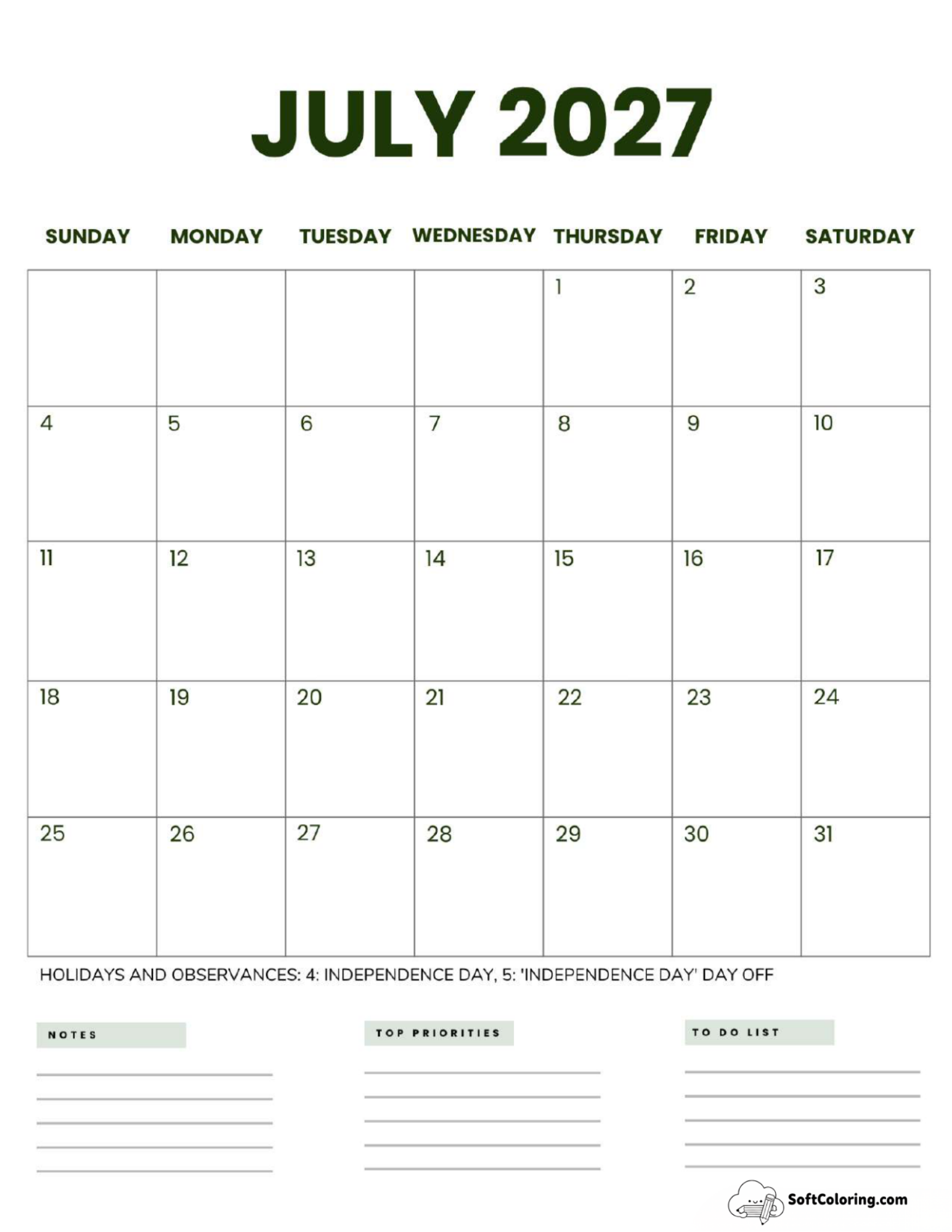 July 2027 Calendar Printable Business2 Portrait