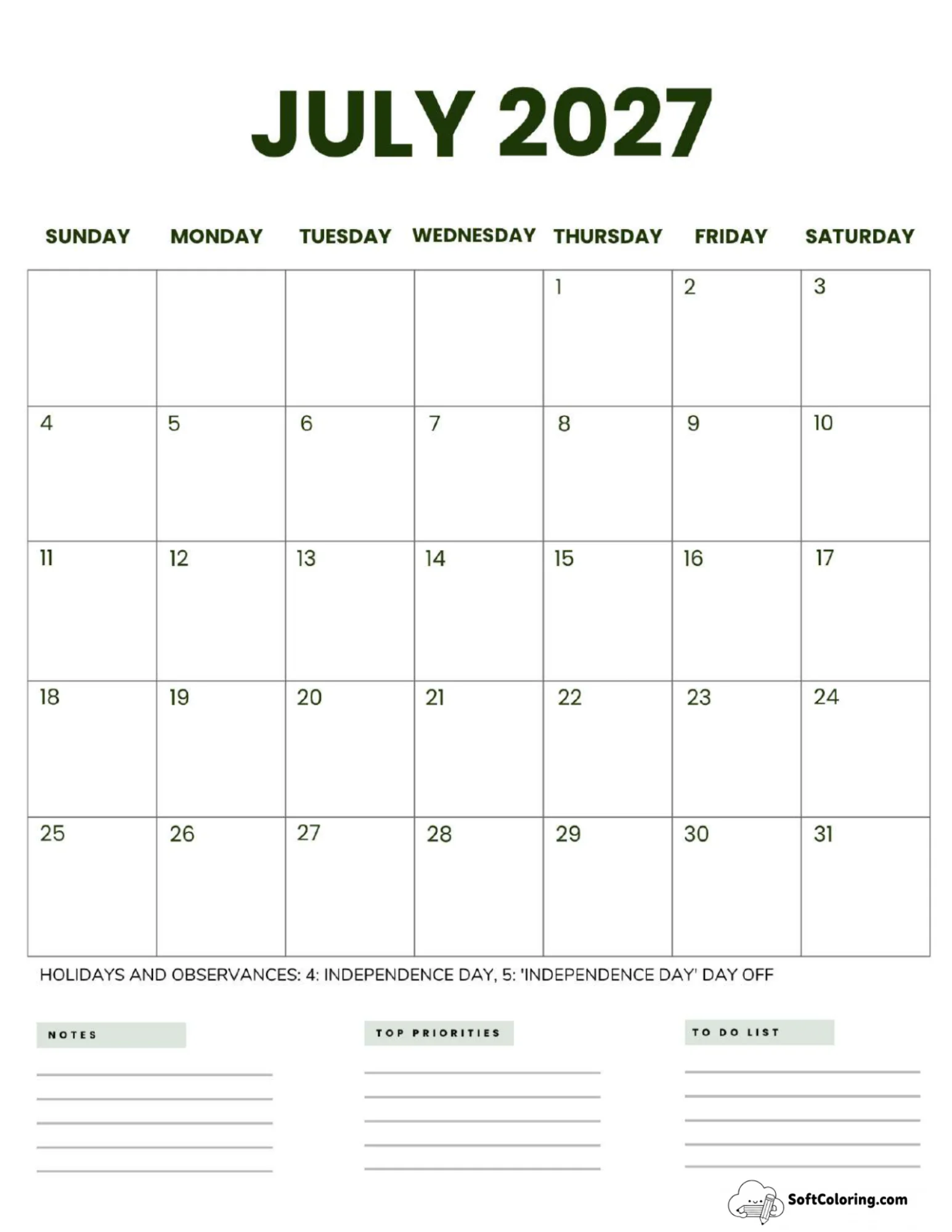 July 2027 Calendar Printable Business2 Portrait
