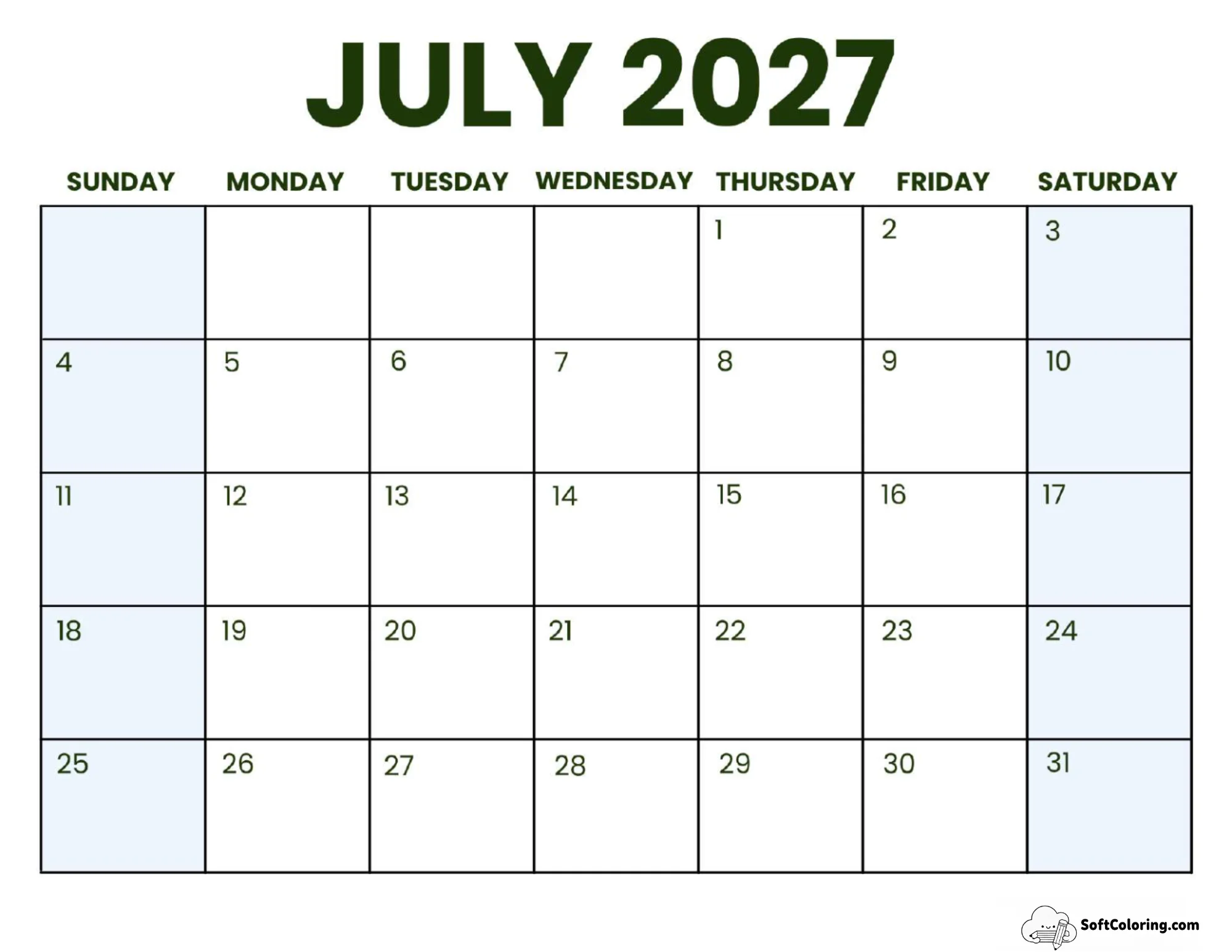July 2027 Calendar Printable Business3 Landscape