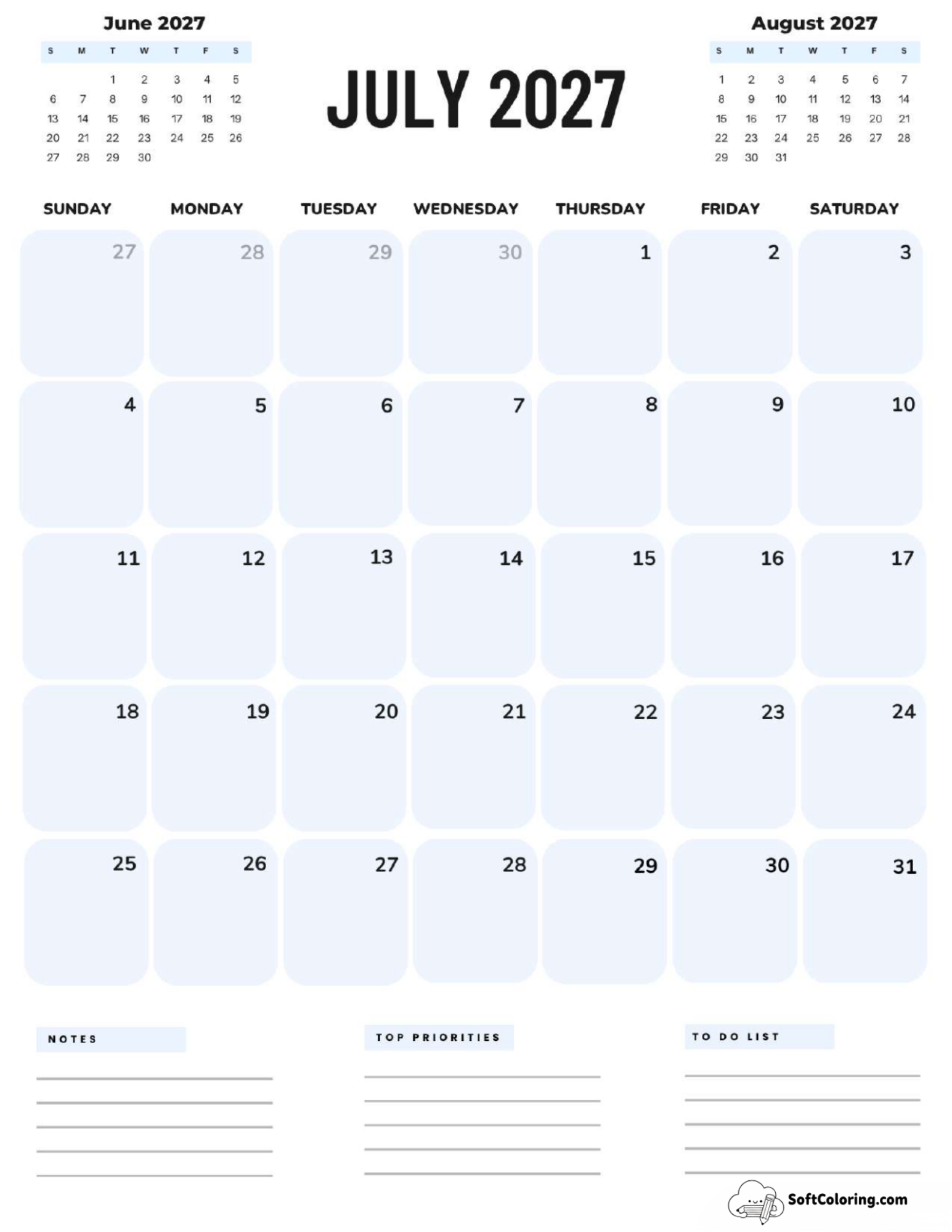 July 2027 Calendar Printable Corporate Portrait