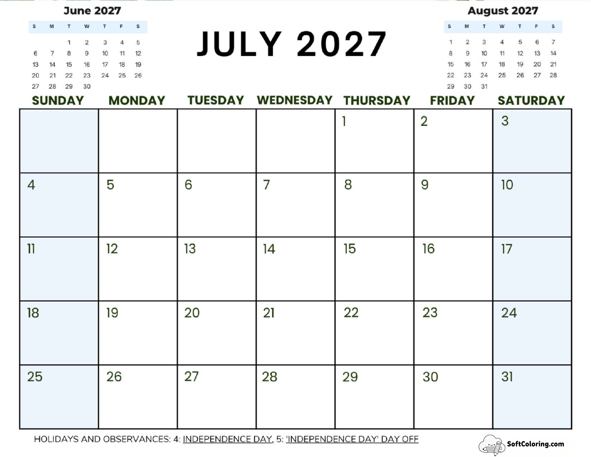 July 2027 Calendar Printable Corporate2 Landscape