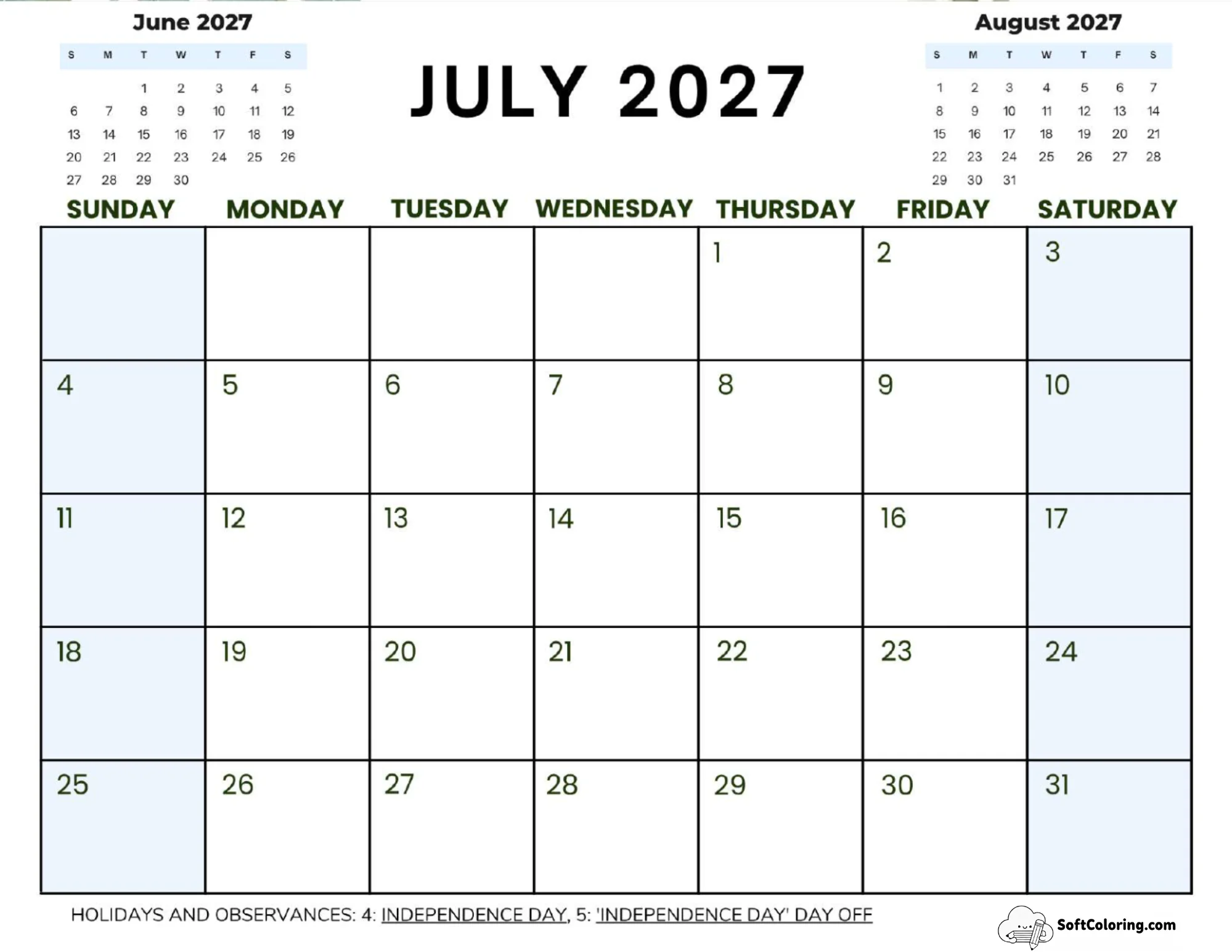 July 2027 Calendar Printable Corporate2 Landscape
