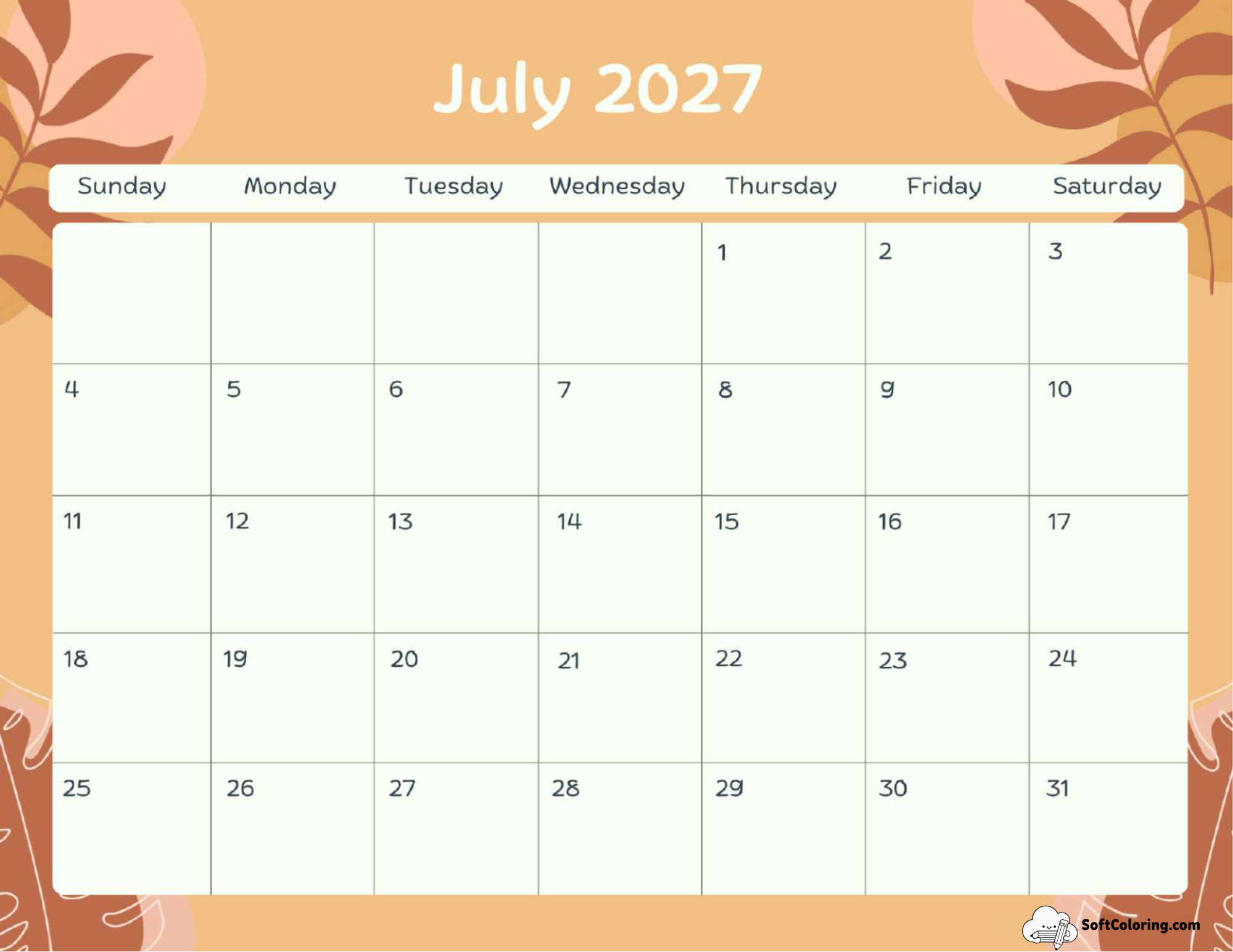 July 2027 Calendar Printable Terracotta Landscape