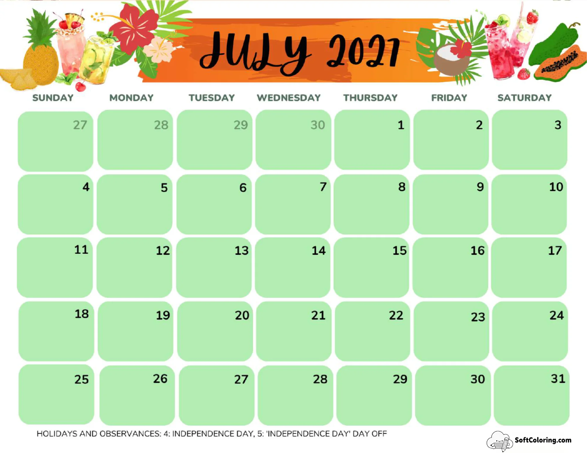 July 2027 Calendar Printable Tropical Landscape