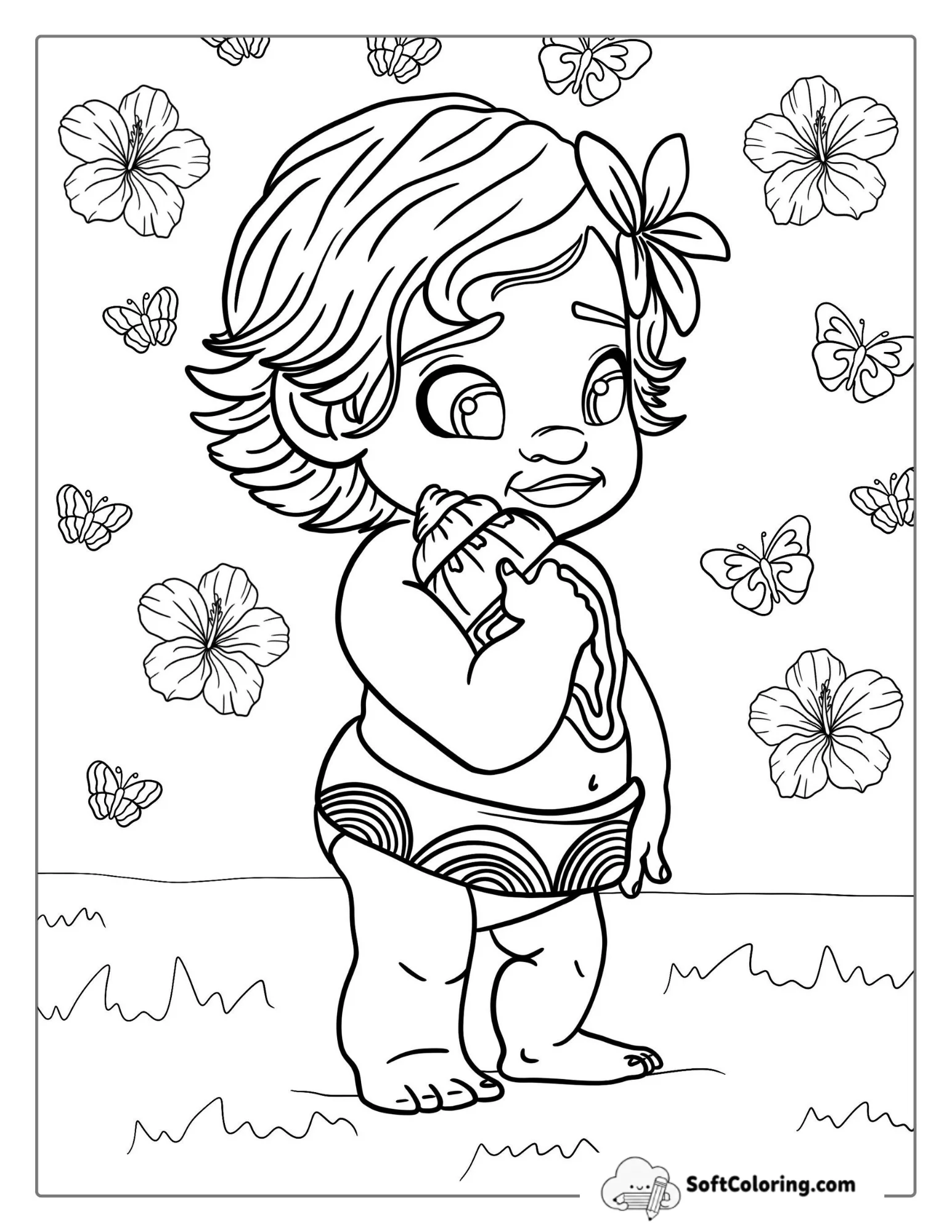 Kawaii Themed Baby Moana To Color