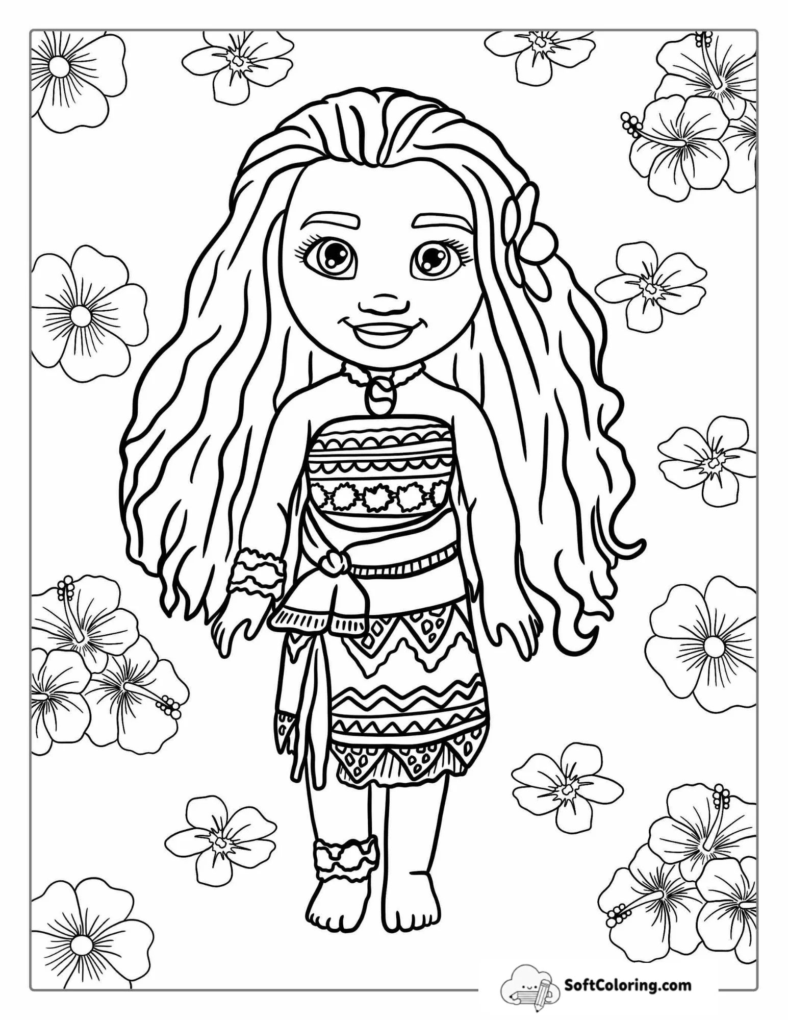 Kawaii Themed Moana To Color
