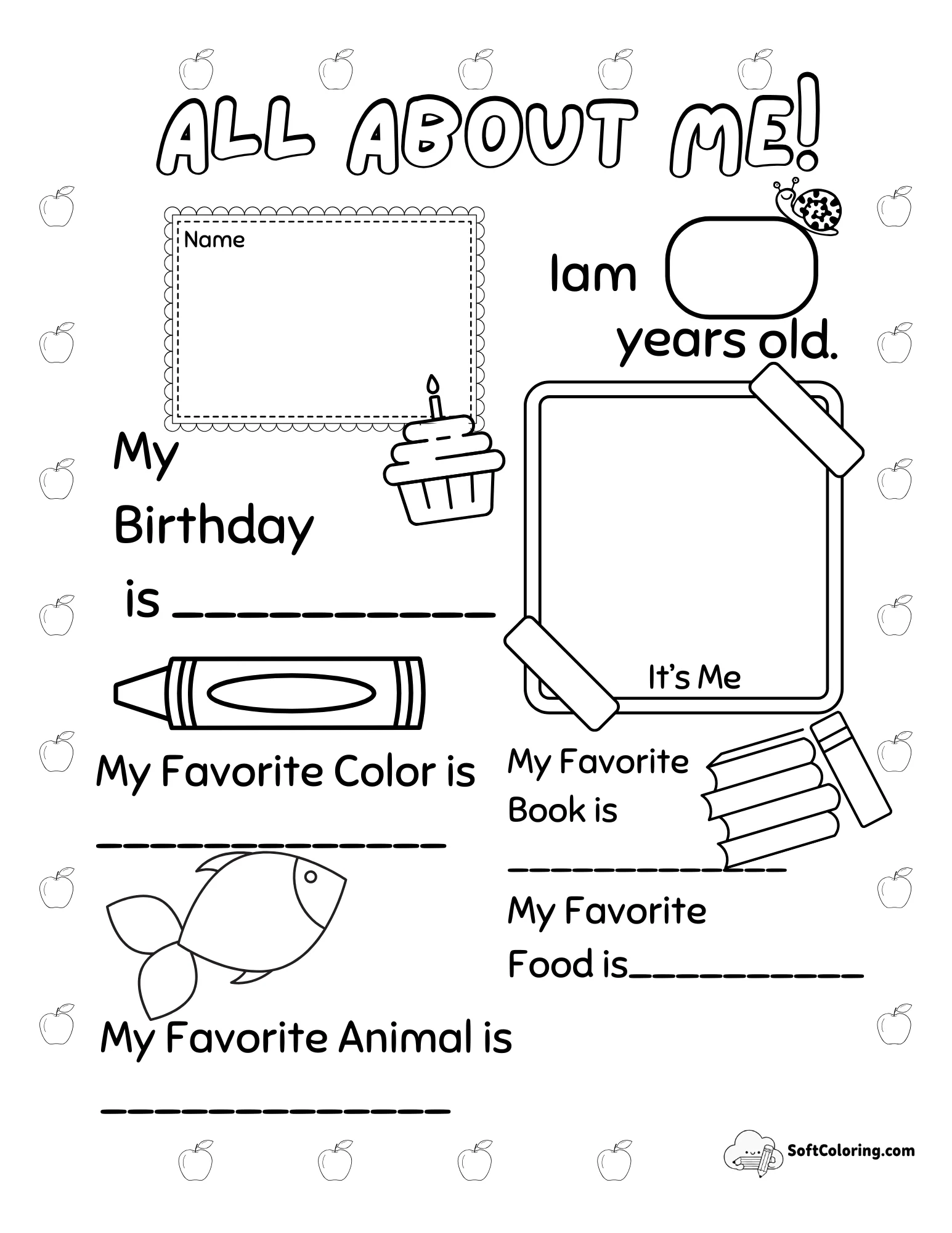 Kindergarten Coloring All About Me Printable