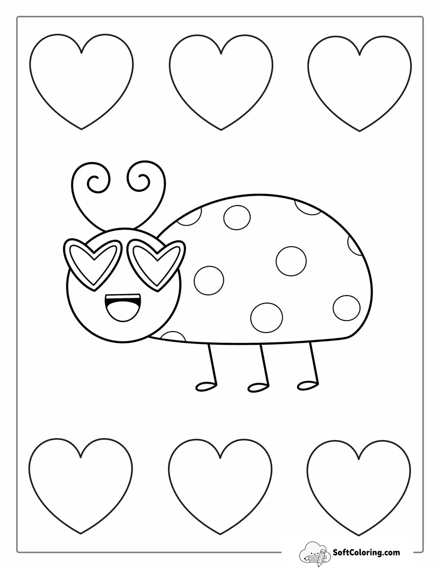 Ladybug Beetle With Love Hearts To Color