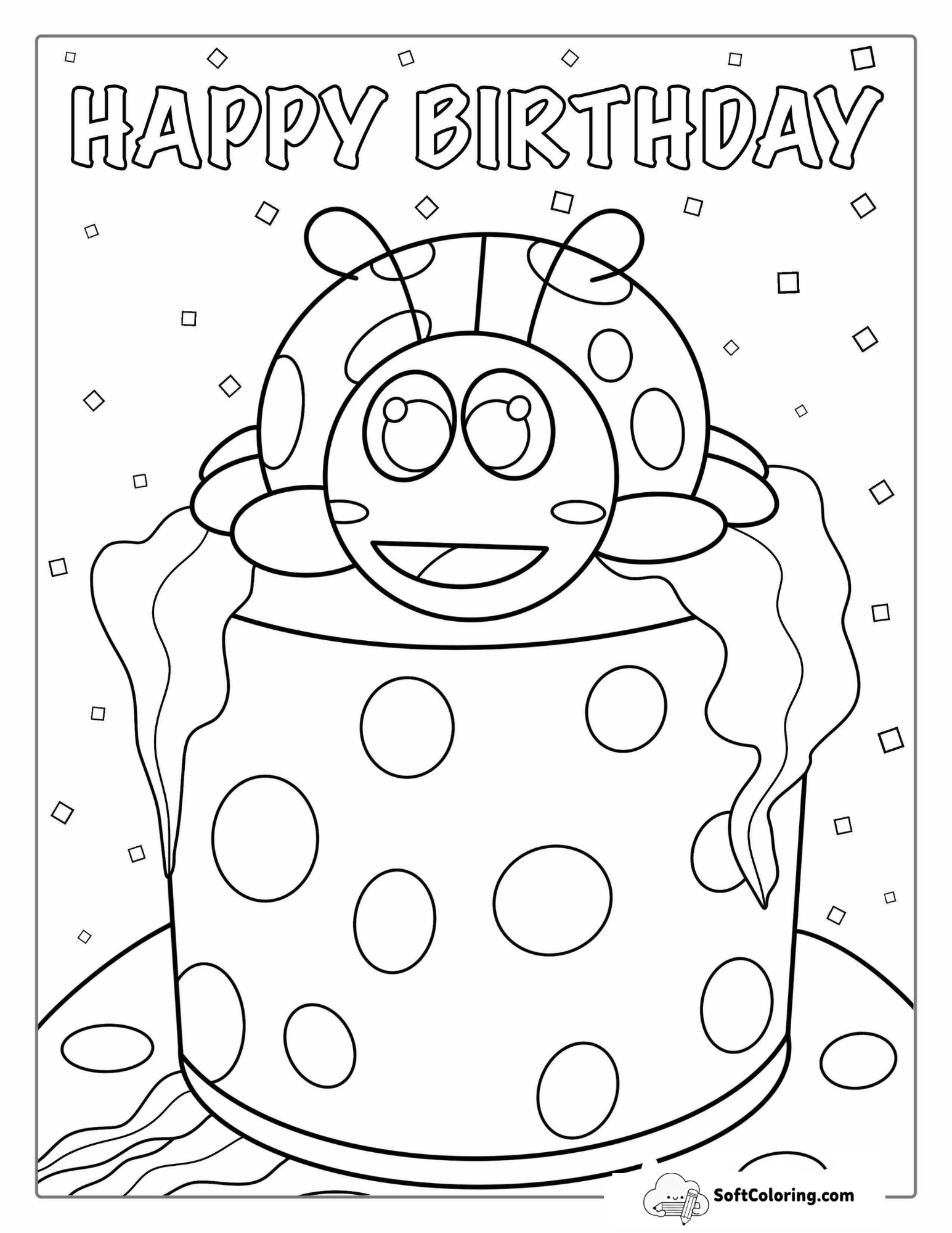 Ladybug Happy Birthday Coloring Page