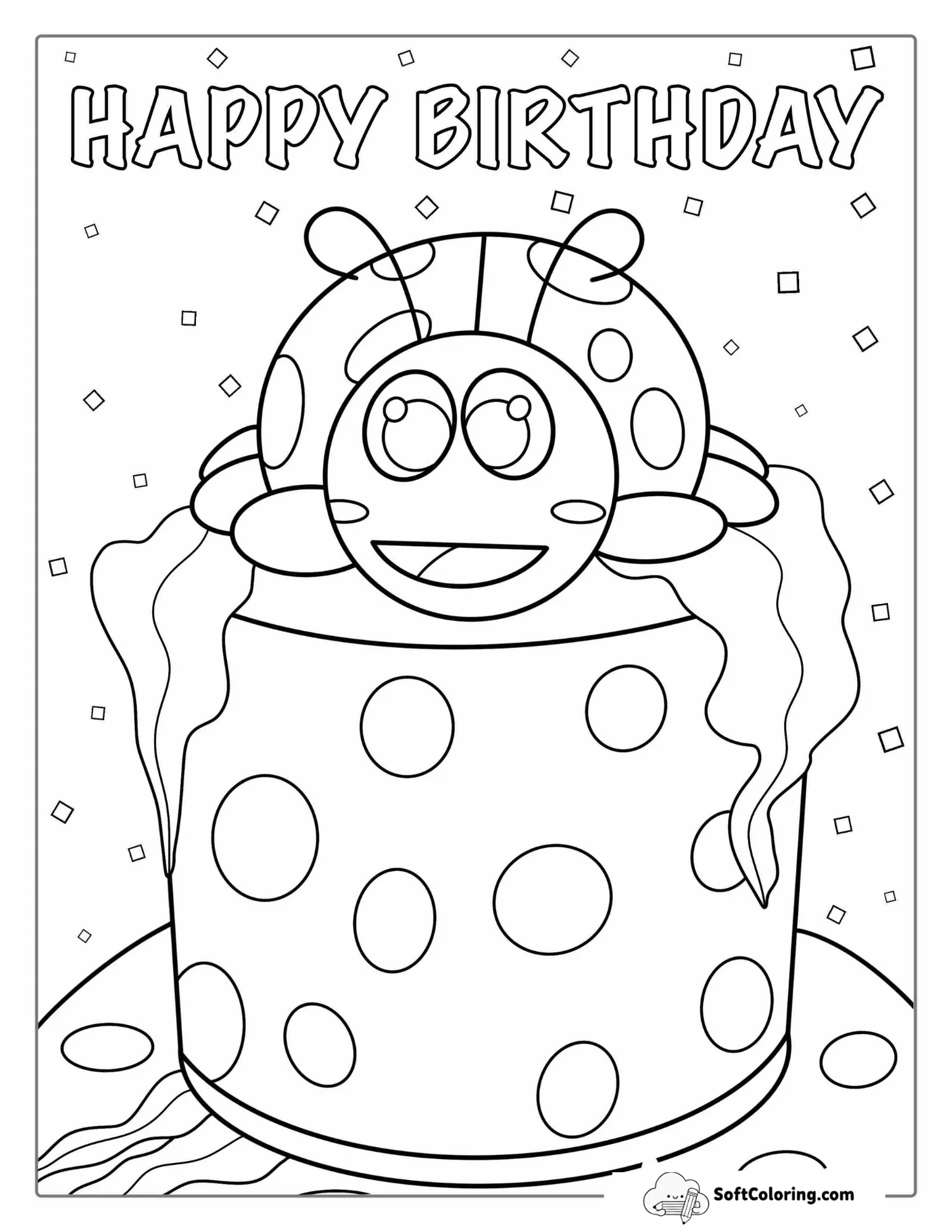 Ladybug Happy Birthday Coloring Page