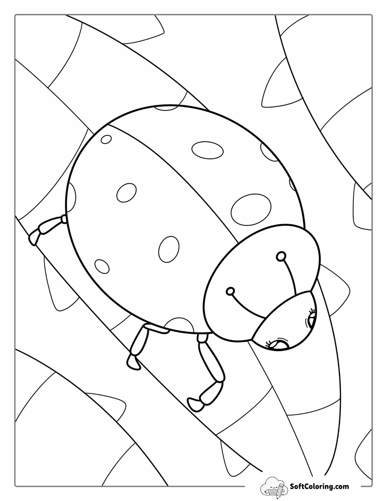 Ladybug Walking On Leaf Coloring Sheet