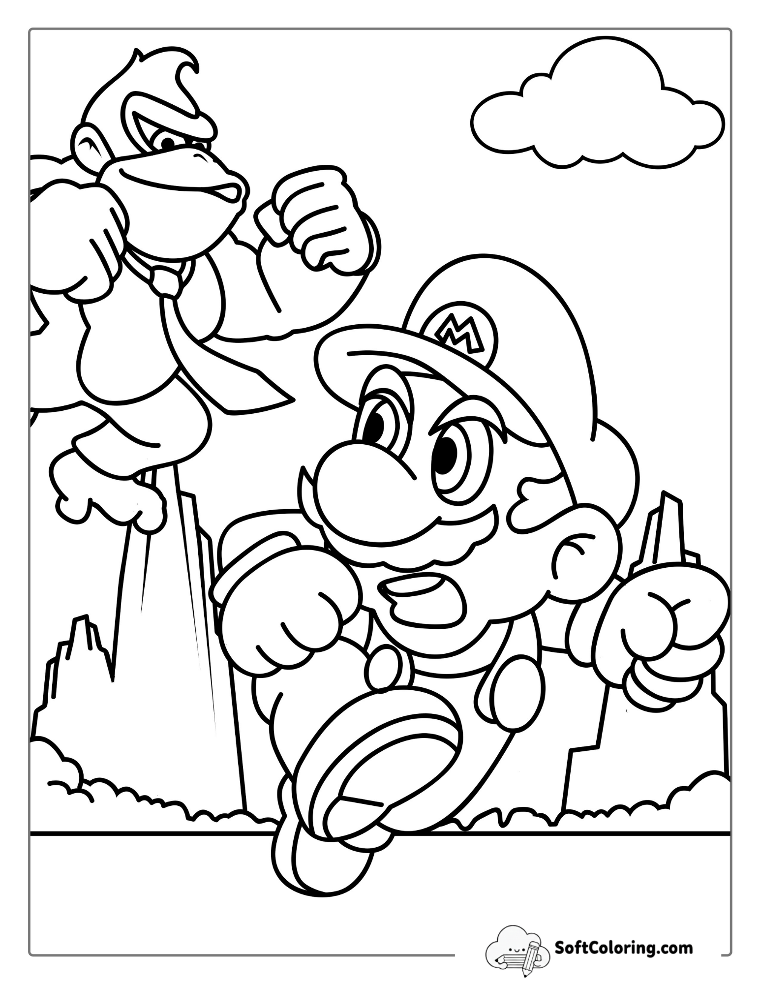 Mario And Donkey Kong Coloring Page
