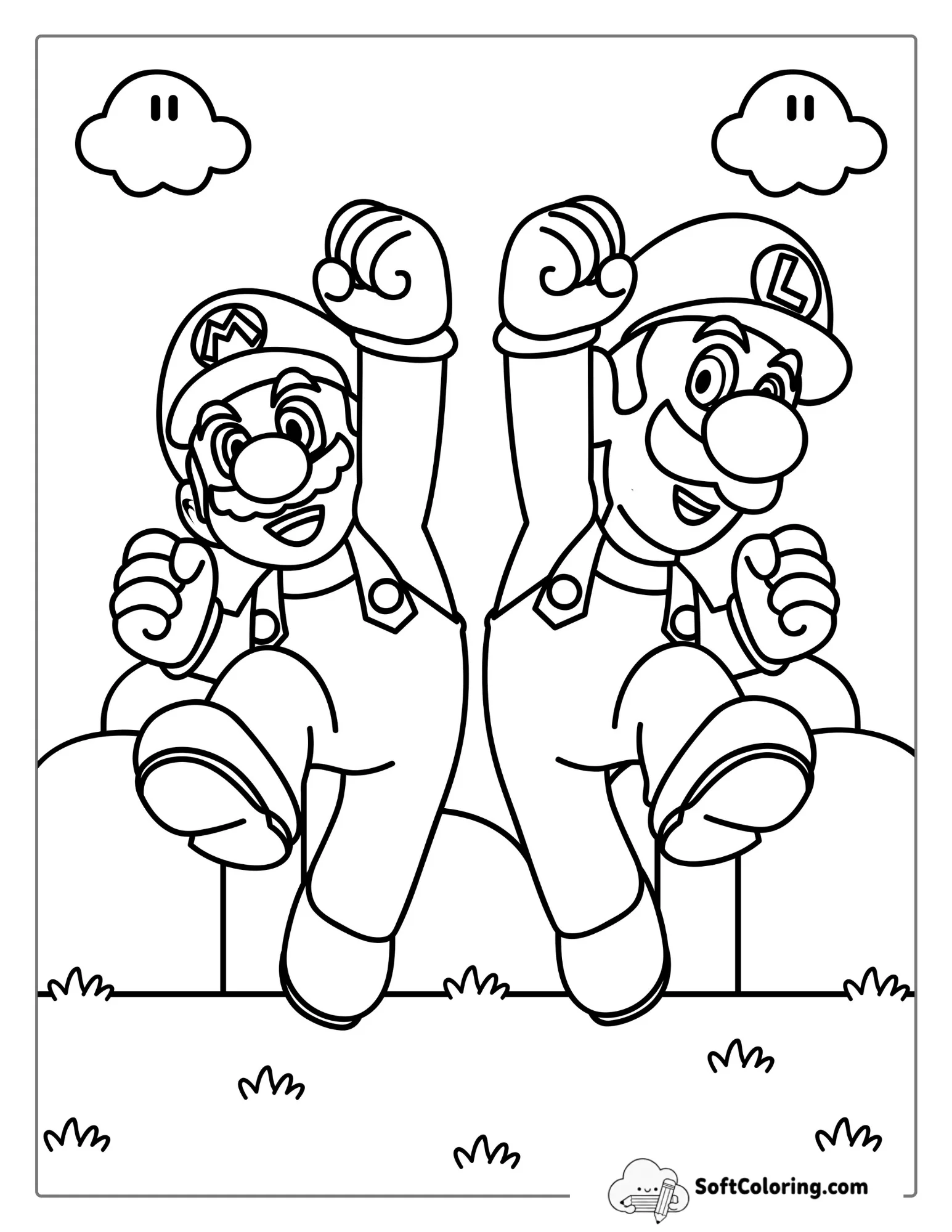 Mario And Luigi Jumping Coloring In