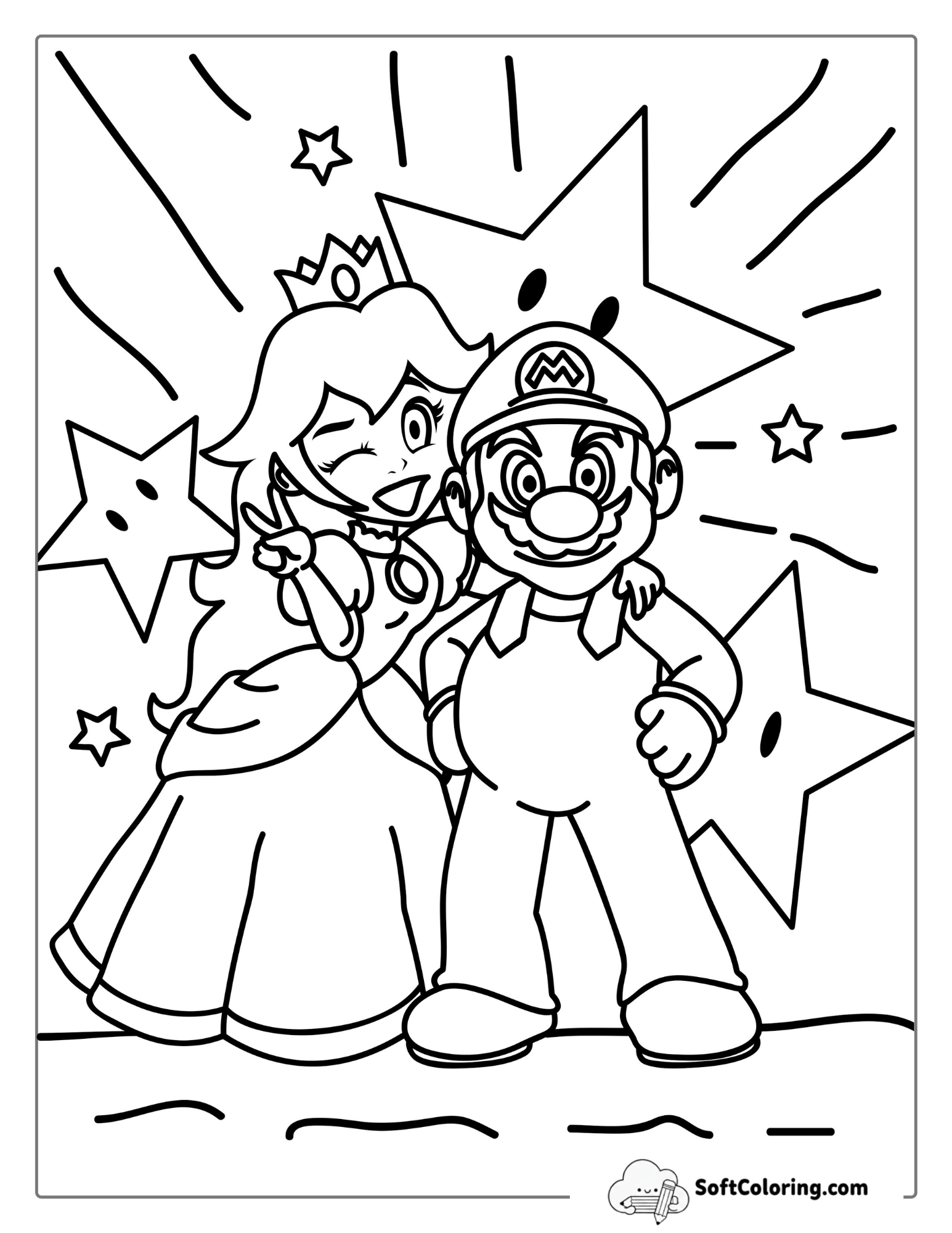 Mario And Peach Coloring Page For Kids