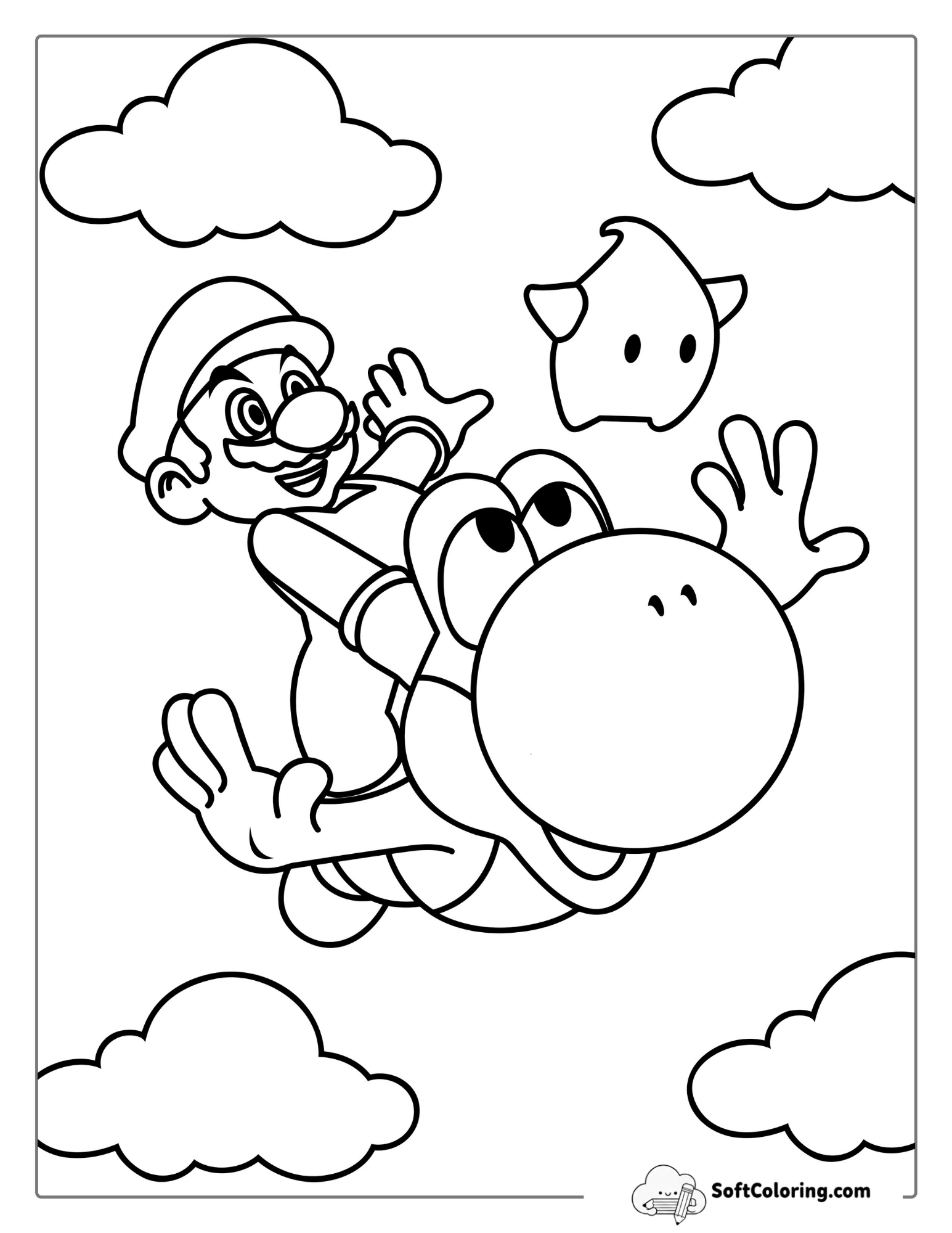 Mario Flying On Yoshi With Super Star